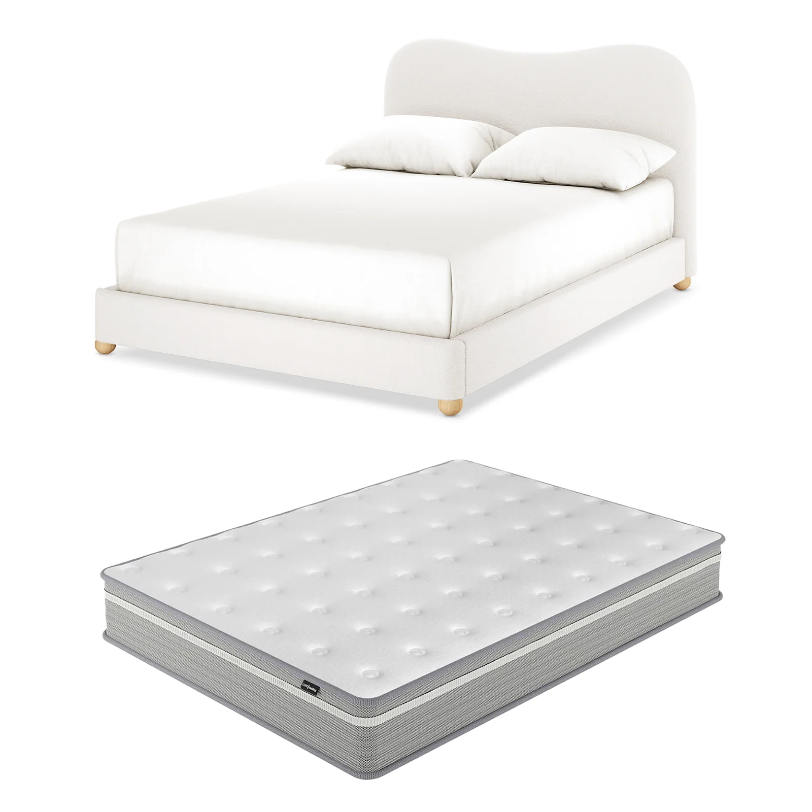 Ginnie & Oriona Double Bed & Mattress Set in Cream White