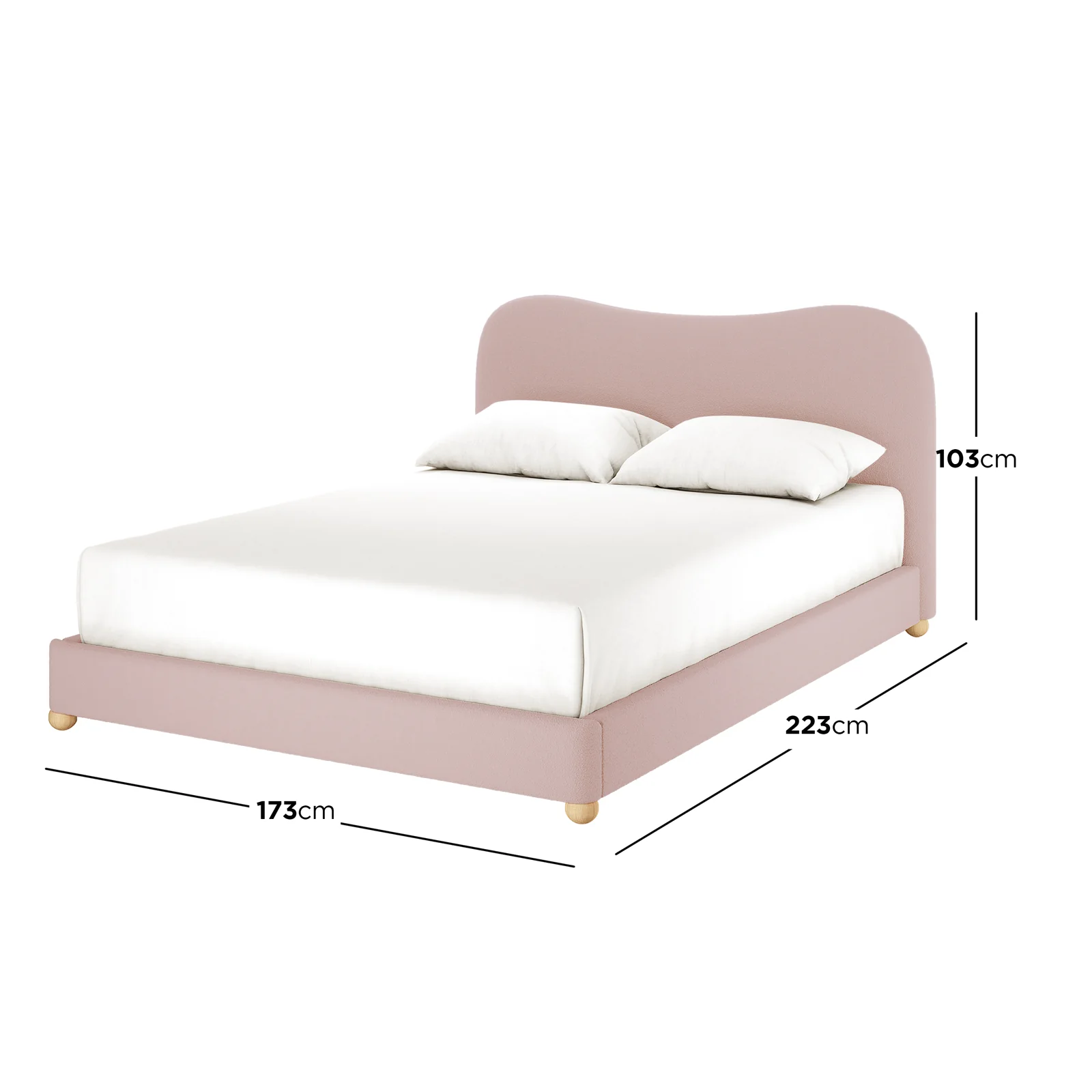 Ginnie Queen Curved Boucle Cloud Bed Frame in Pink - Image 3