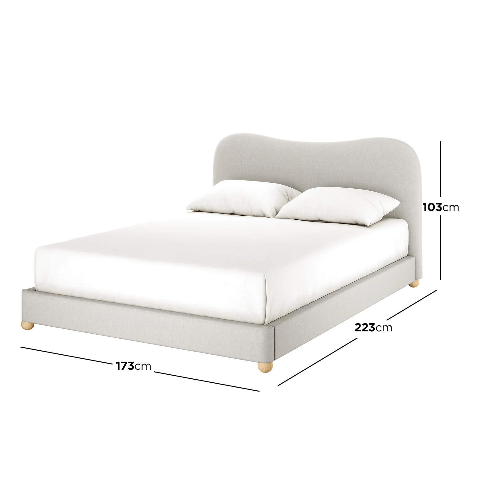 Ginnie Queen Curved Linen Cloud Bed Frame in Grey - Image 3