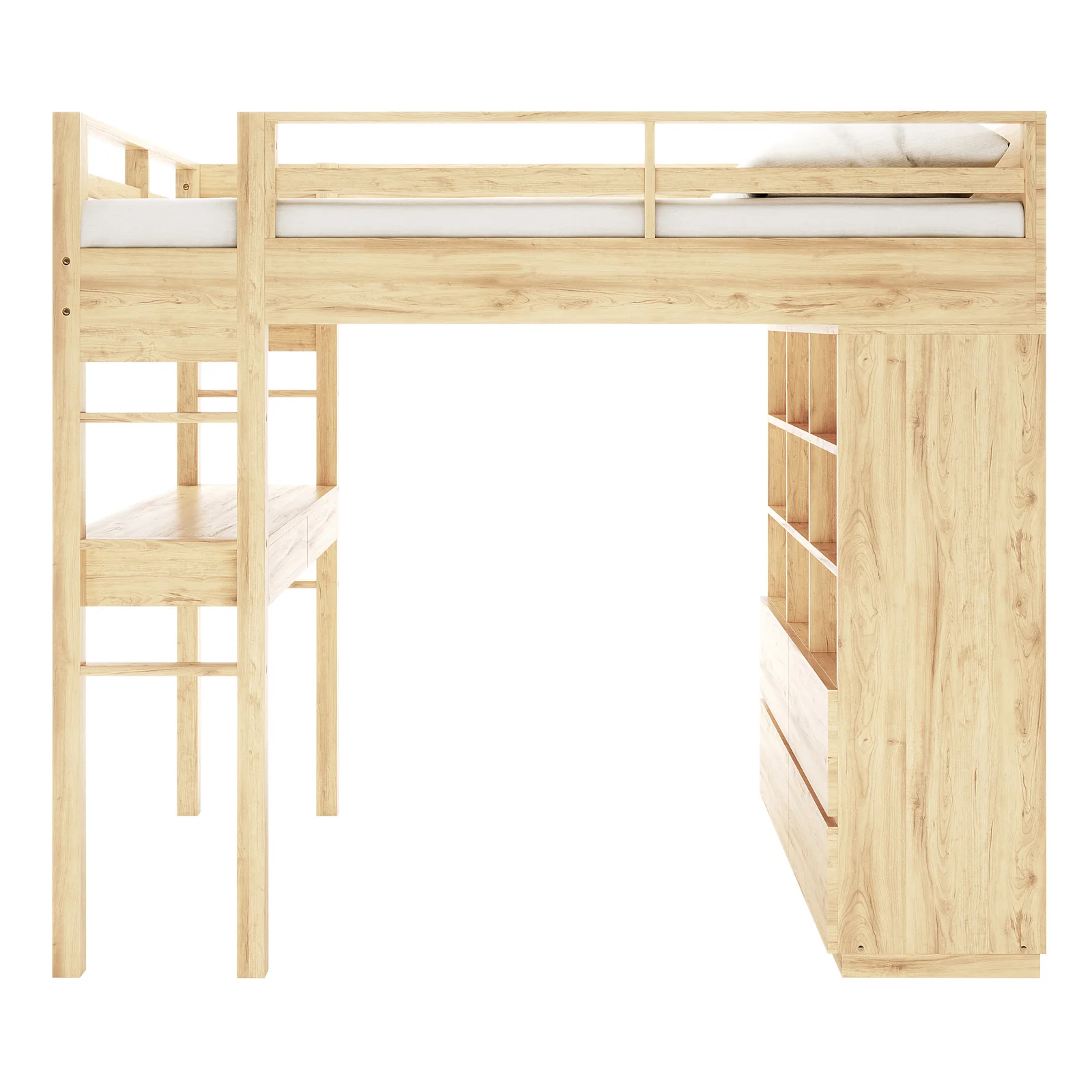 Gio Double Wooden Storage Loft Bed with Desk in Natural - Image 4