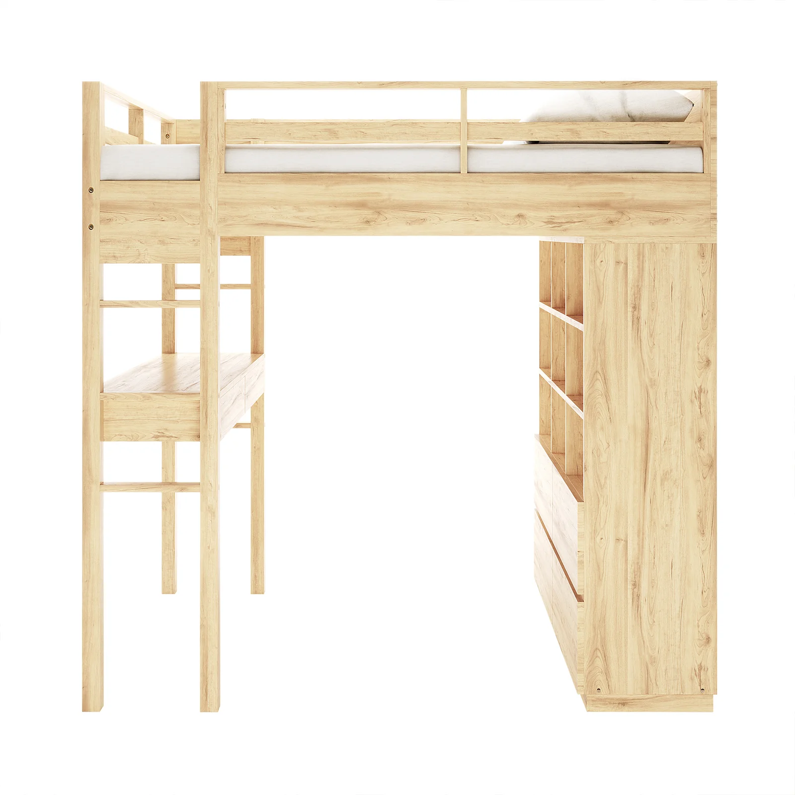 Gio Wooden King Single Loft Bed with Storage & Desk in Natural - Image 4