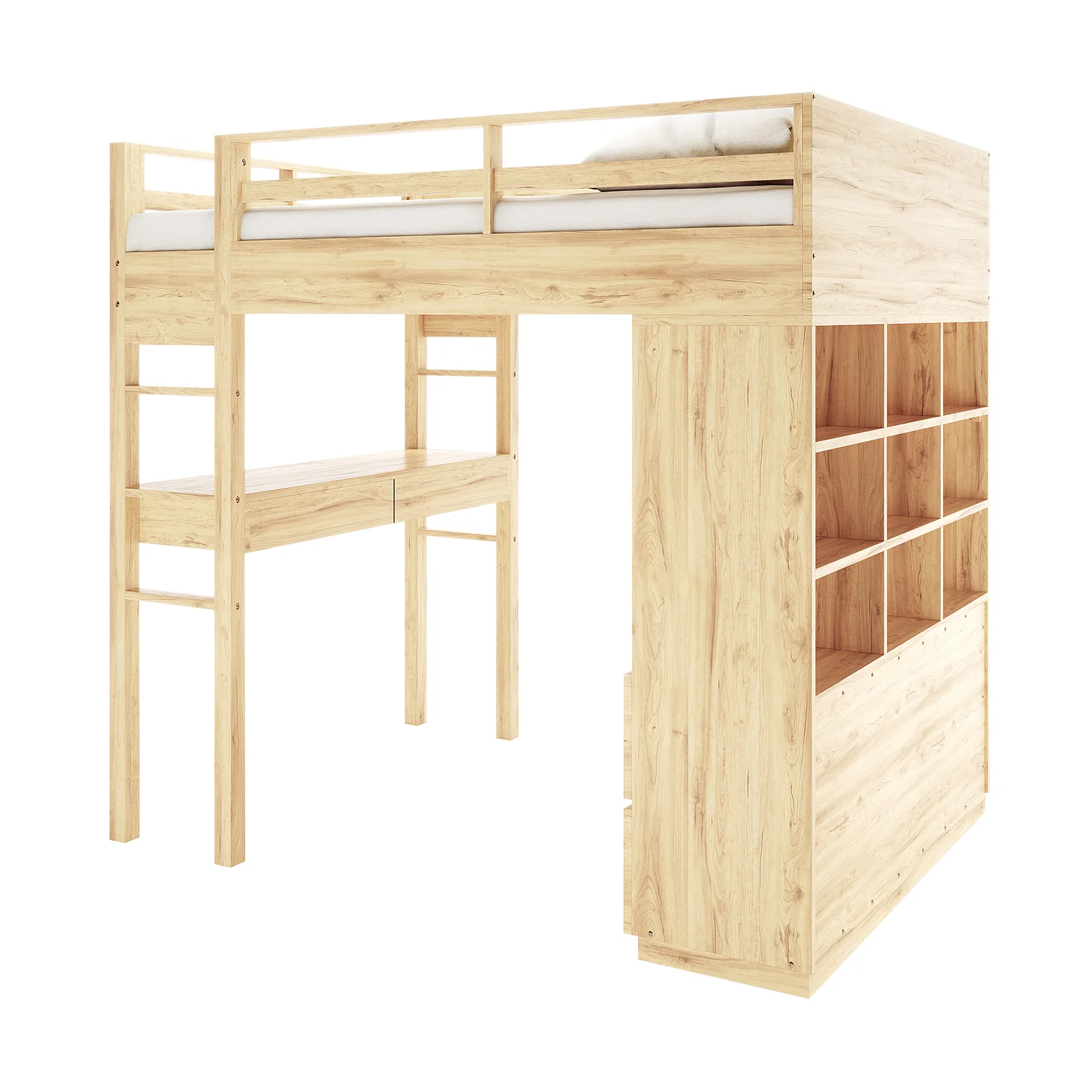 Gio Wooden King Single Loft Bed with Storage & Desk in Natural - Image 8