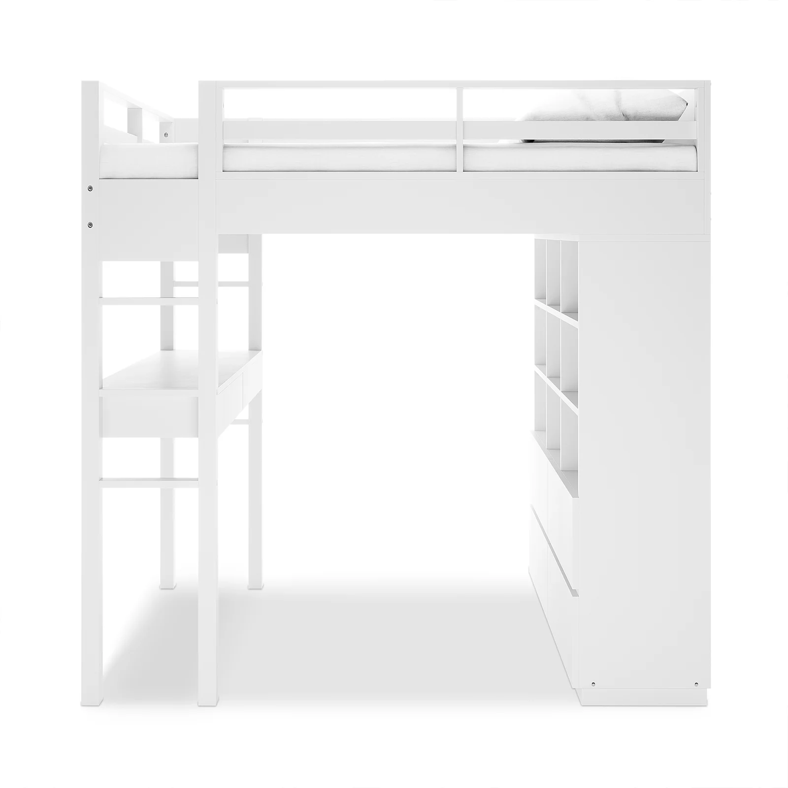 Gio Wooden King Single Loft Bed with Storage & Desk in White - Image 4