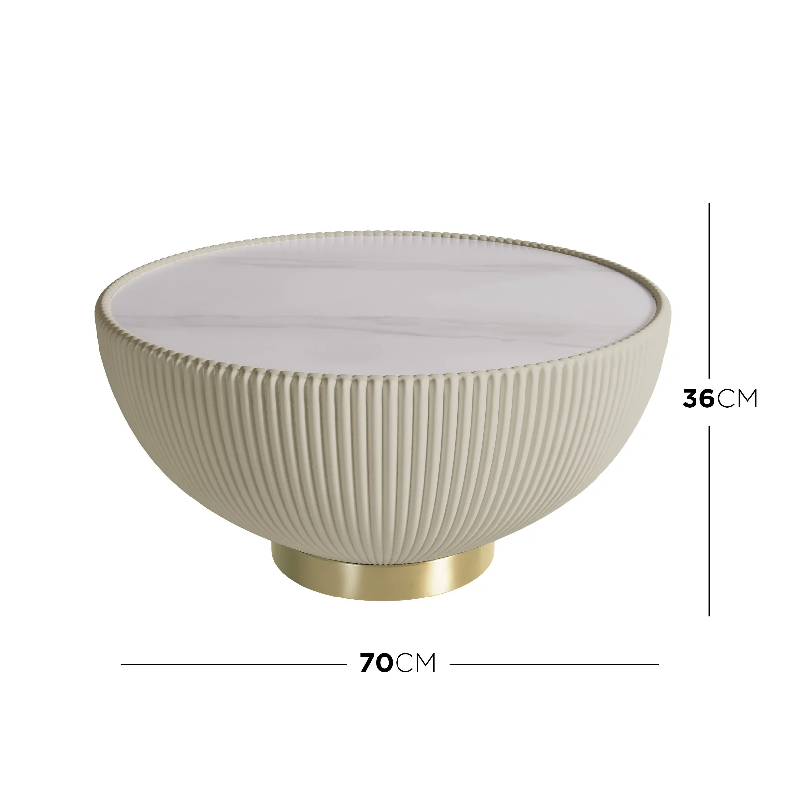 Glalie 70cm Sintered Stone Coffee Table Cream White - Image 3