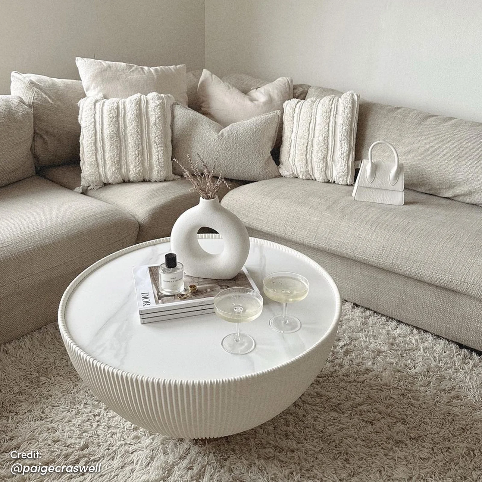 Glalie 70cm Sintered Stone Coffee Table Cream White - Image 4