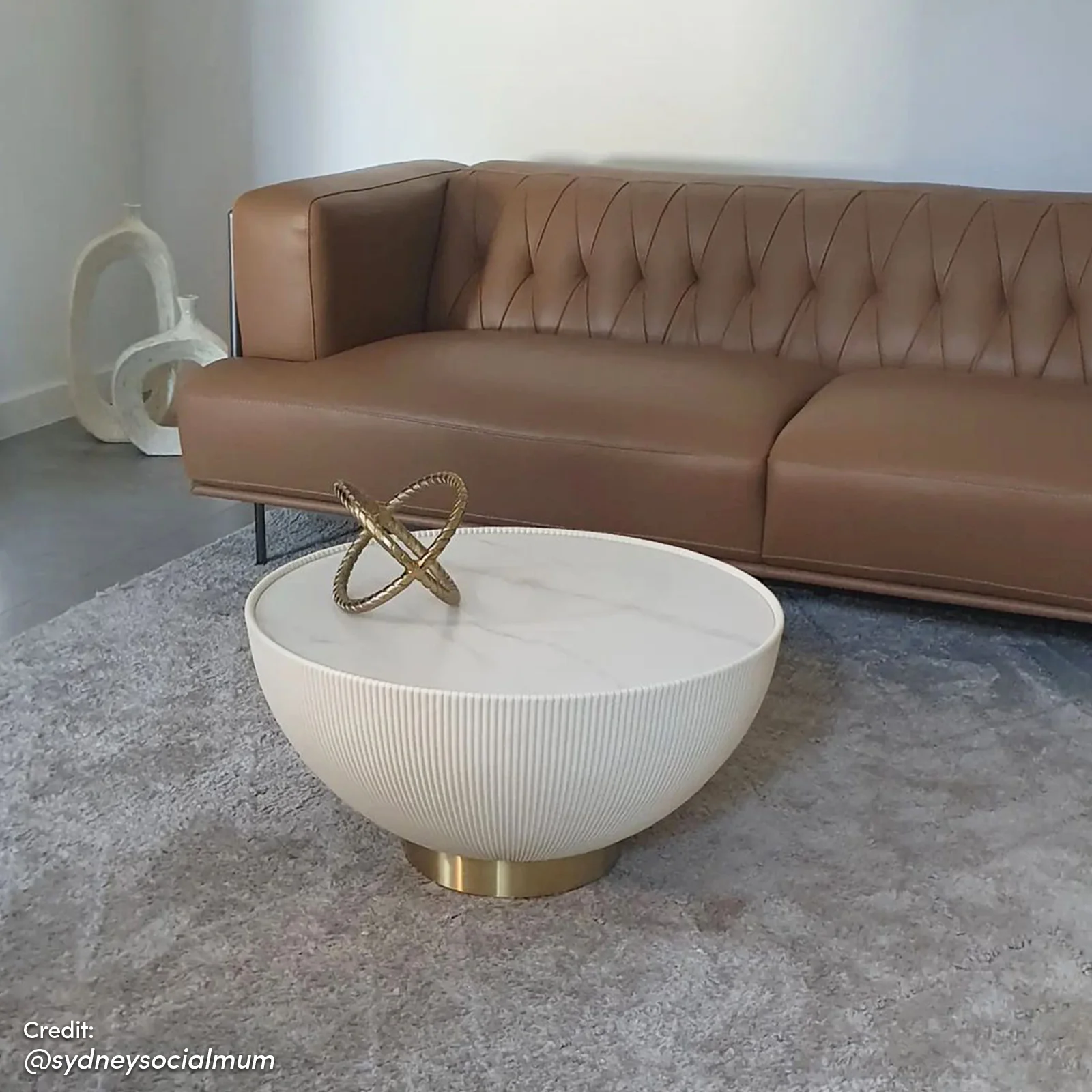 Glalie 70cm Sintered Stone Coffee Table Cream White - Image 5