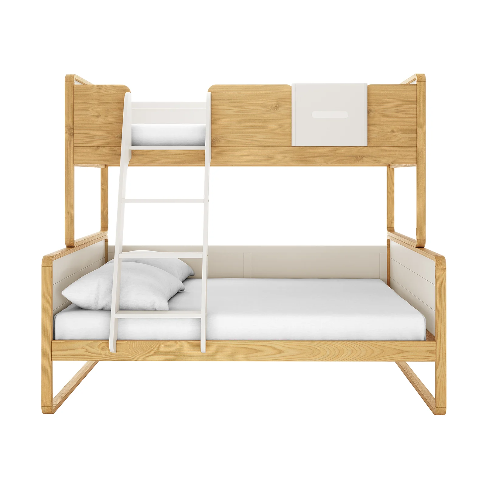 Glauca Solid Pine Wood 2-in-1 Triple Bunk Bed in White & Natural