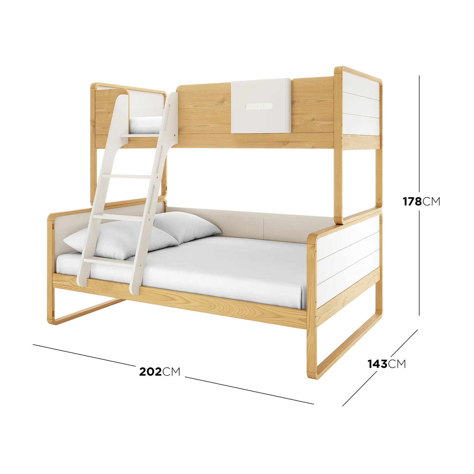 Glauca Solid Pine Wood 2-in-1 Triple Bunk Bed in White & Natural - Image 3
