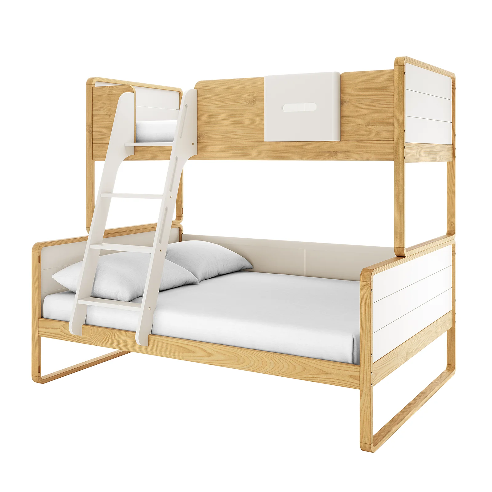 Glauca Solid Pine Wood 2-in-1 Triple Bunk Bed in White & Natural - Image 4