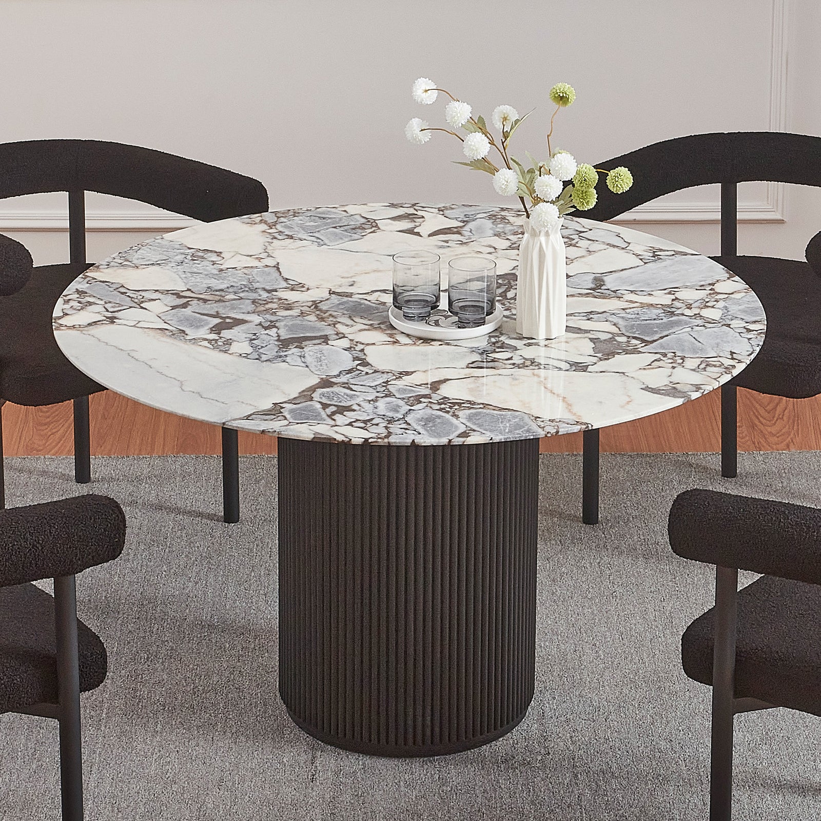 Gracie 120cm Round Dining Table in Real Black Blue Galaxy Marble - Image 2