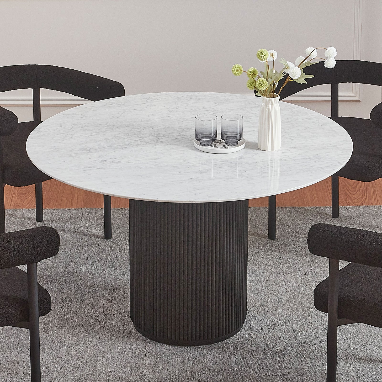 Gracie 120cm Round Dining Table in Real Carrara Marble Black - Image 2