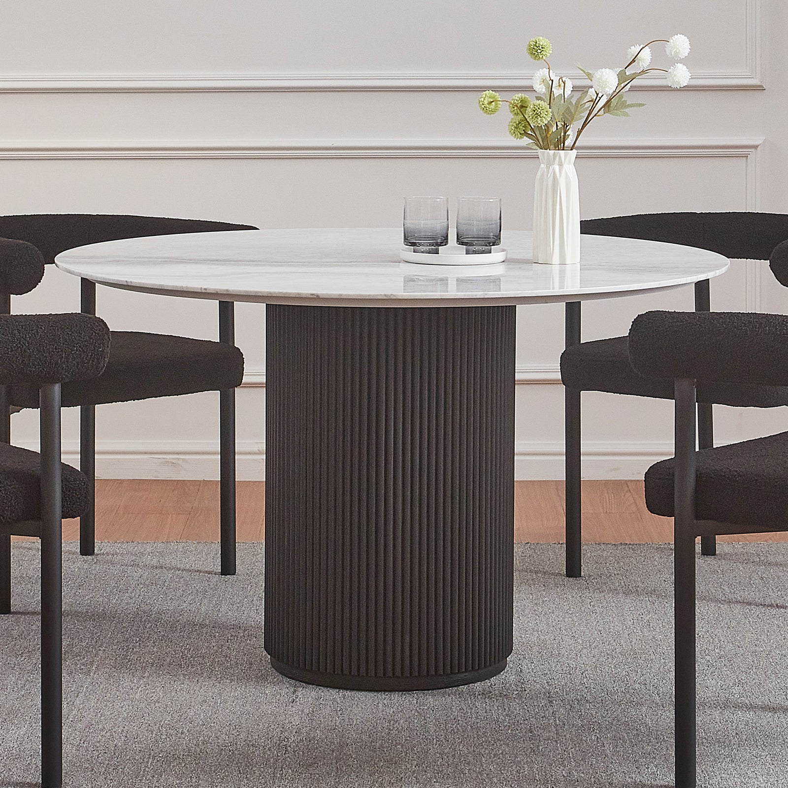 Gracie 120cm Round Dining Table in Real Carrara Marble Black - Image 6