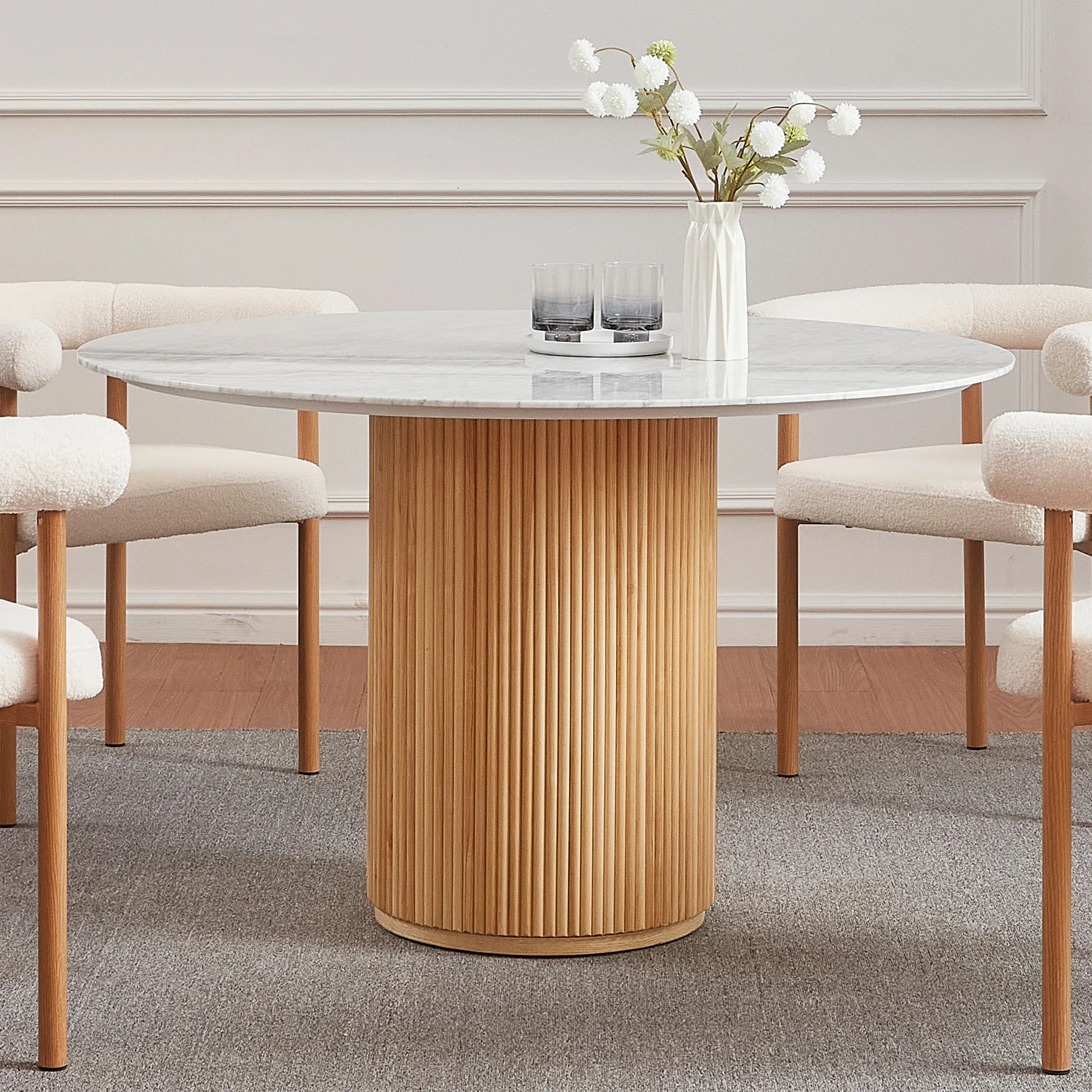 Gracie 120cm Round Dining Table in Real Carrara Marble - Image 7