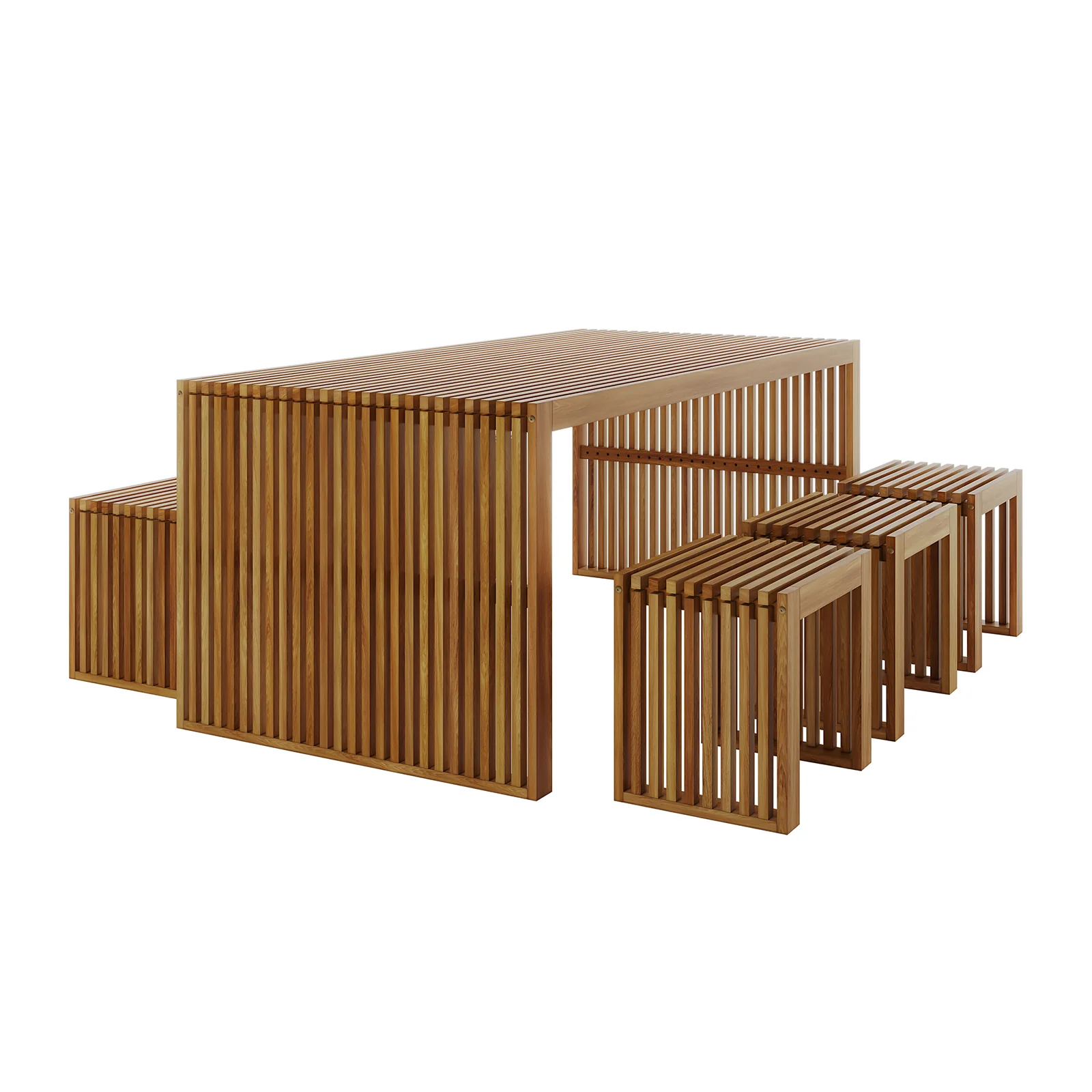 Grenfela 6 Seater Acacia Outdoor Dining Bench Set in Natural