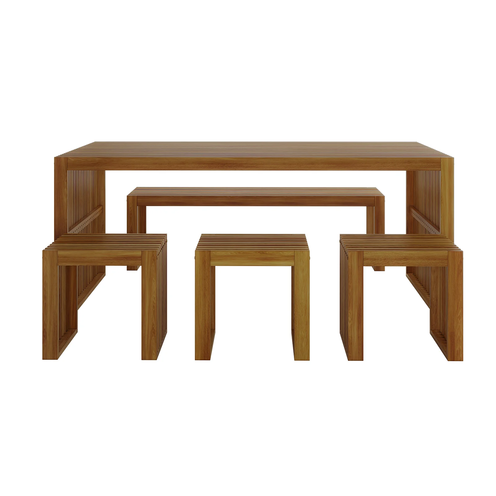 Grenfela 6 Seater Acacia Outdoor Dining Bench Set in Natural - Image 6