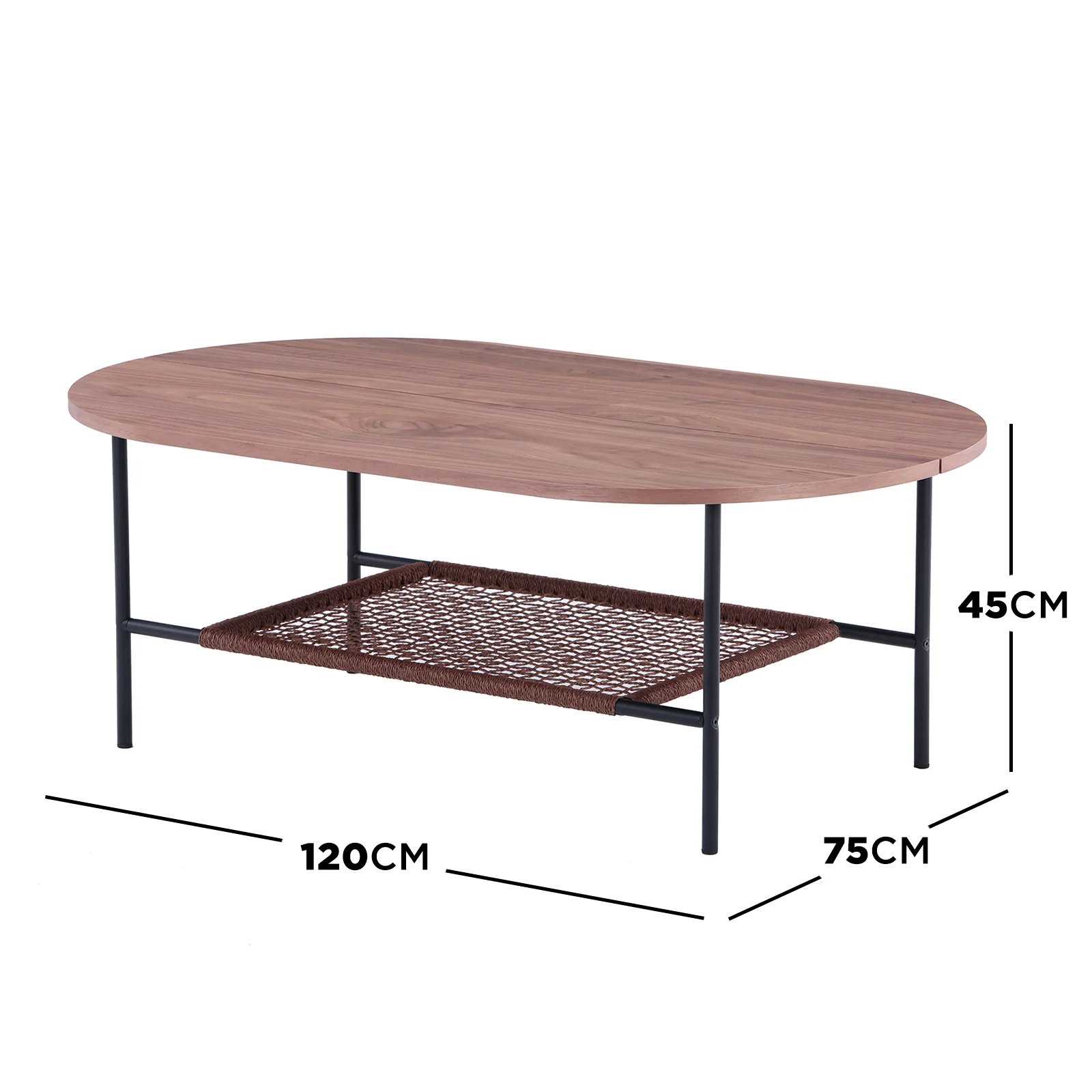 Hakkas Oval Coffee Table with Shelf in Walnut - Image 3