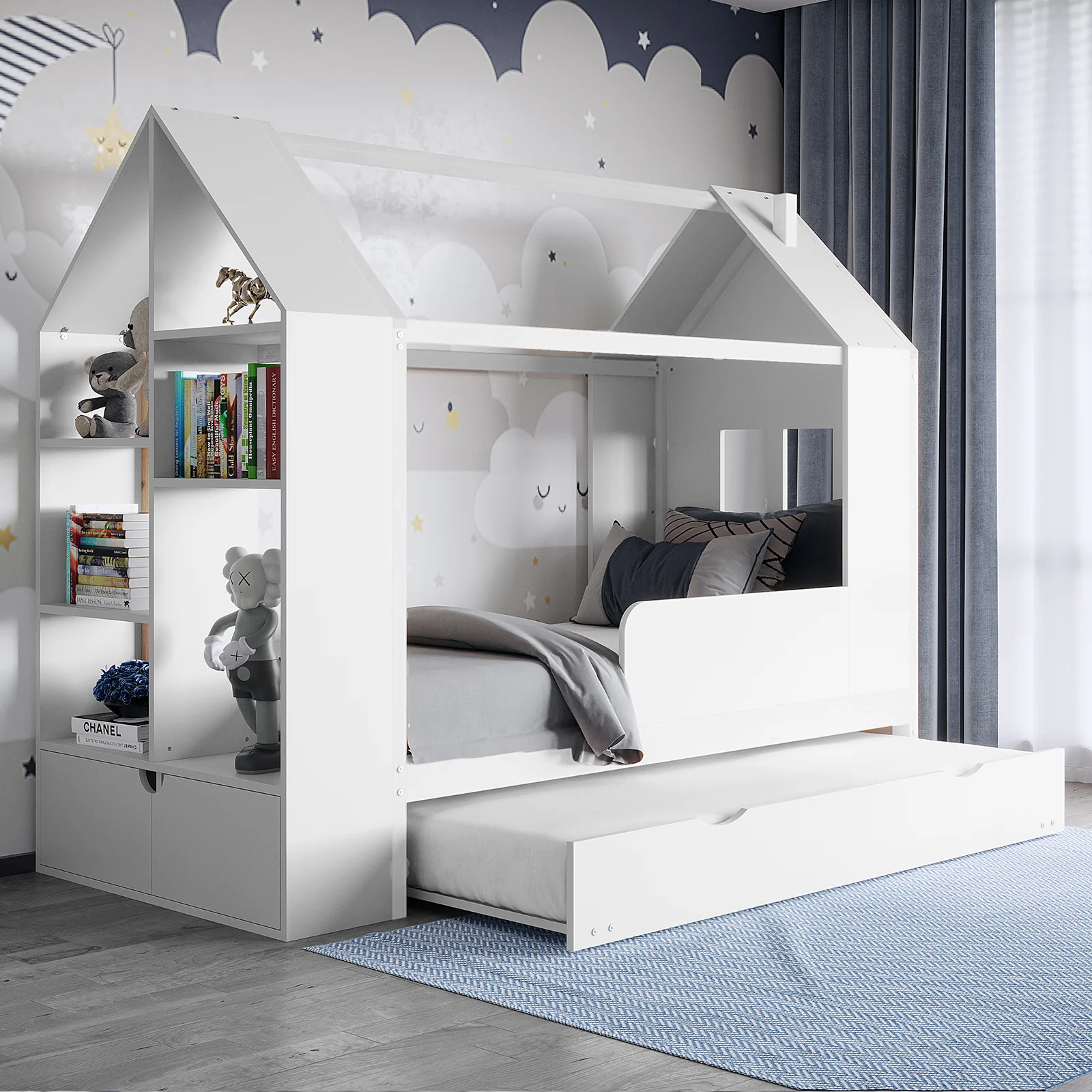 Halden Kids Cubby Bed Storage & Trundle in White - Image 2