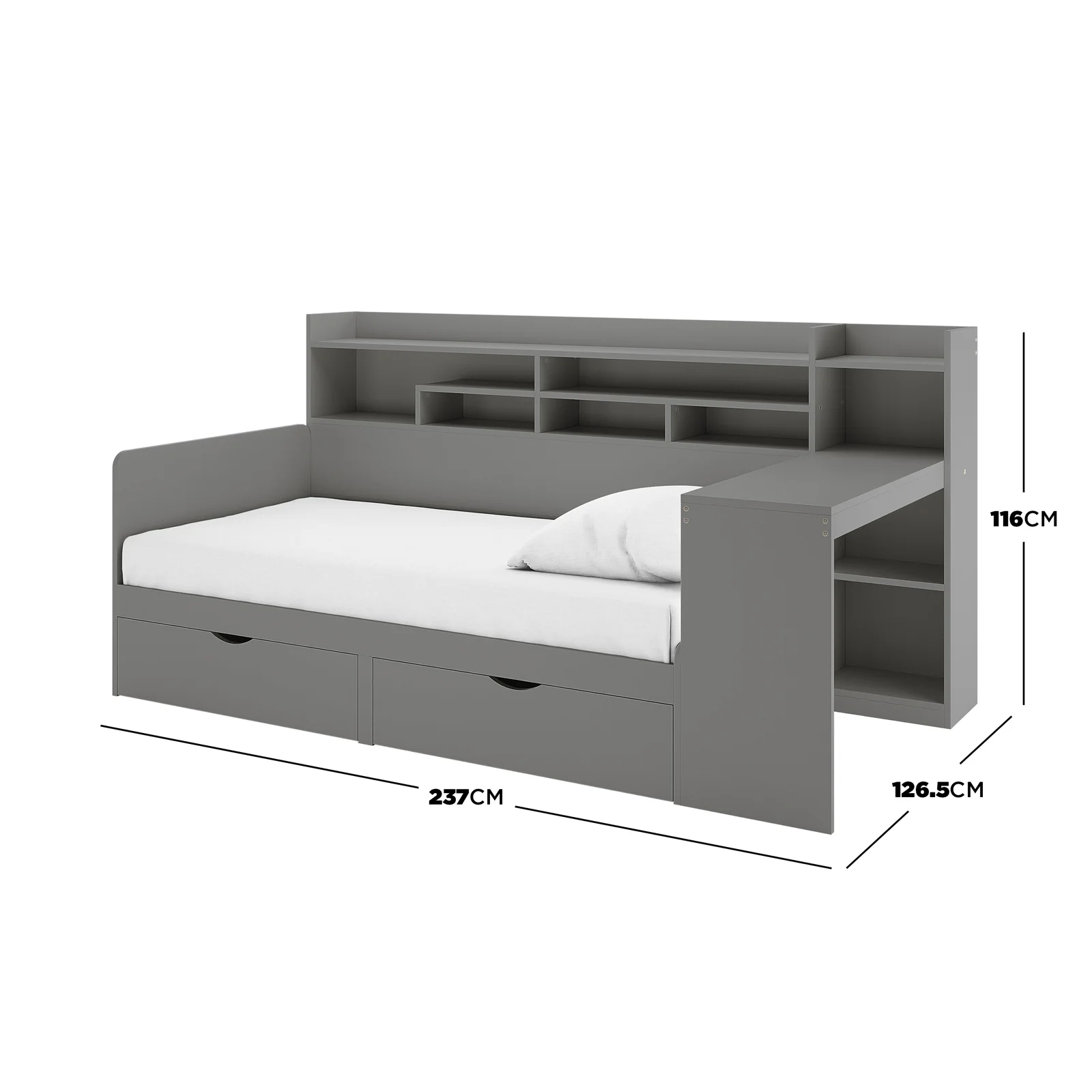Hally Storage Single Bed with Desk and Drawers in Grey - Image 3