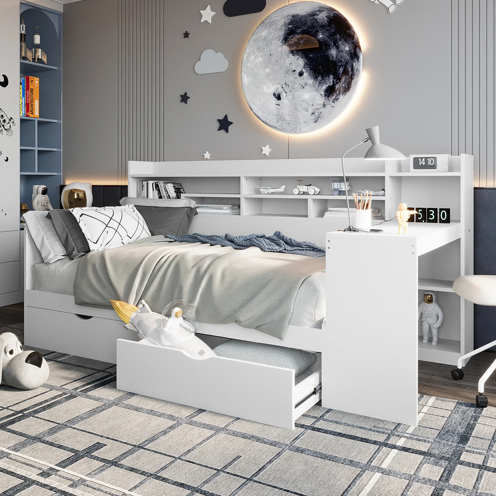 Hally Storage Single Bed with Desk and Drawers in White - Image 2