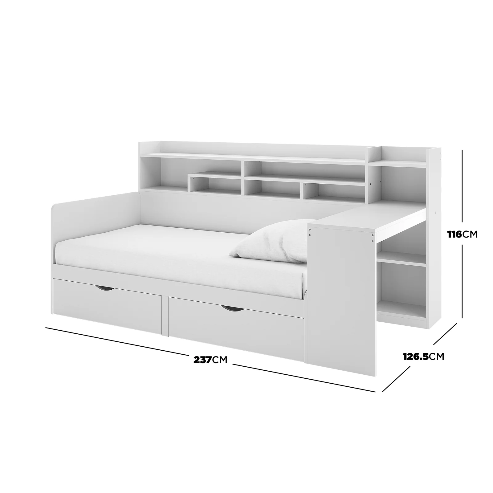 Hally Storage Single Bed with Desk and Drawers in White - Image 3