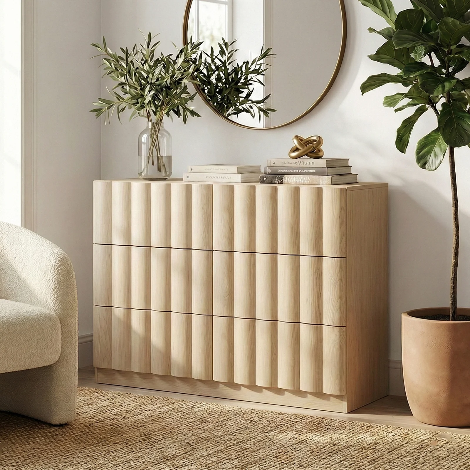 Hamish 120cm Fluted Lowboy Dresser in Oak - Image 4