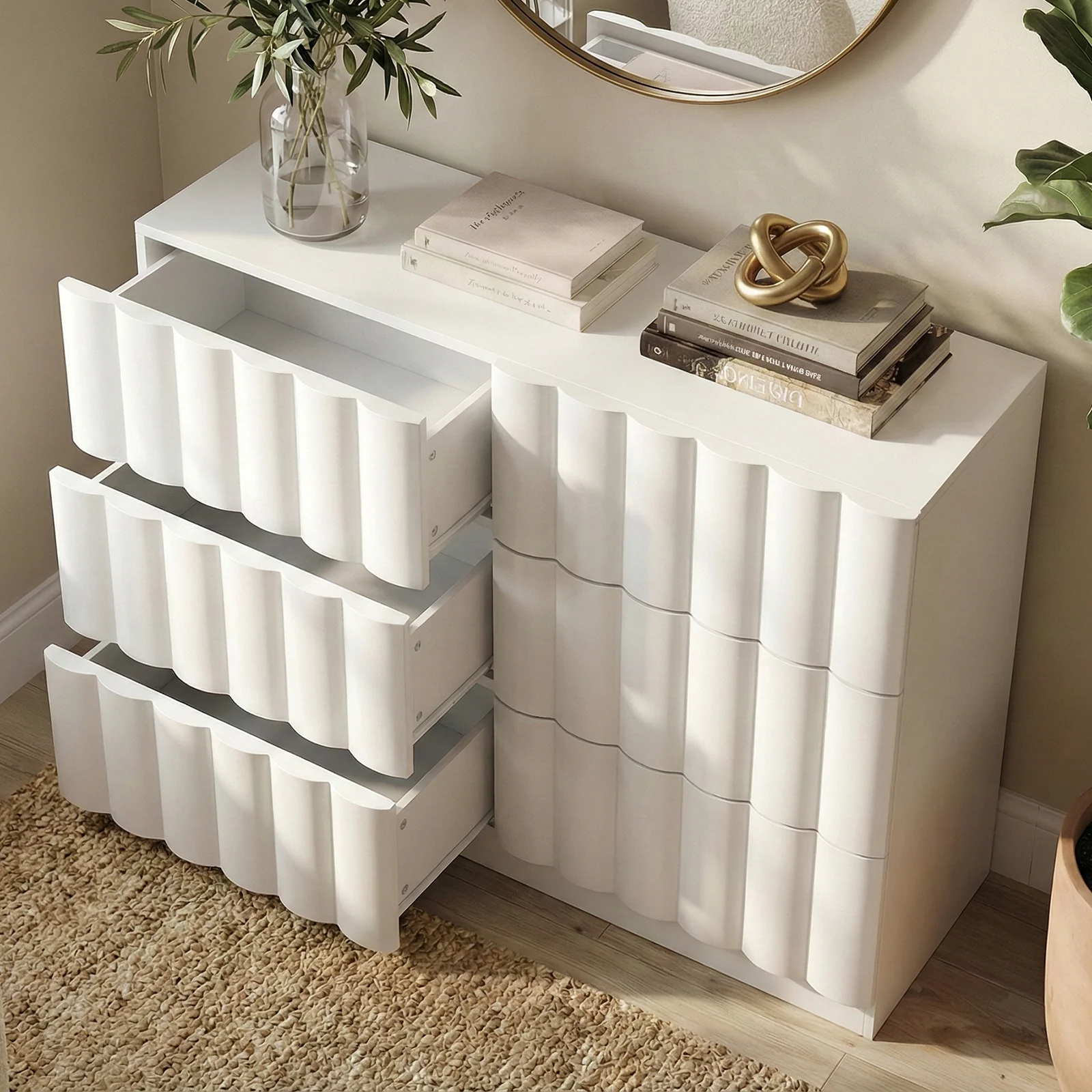 Hamish 120cm Fluted Lowboy Dresser in White - Image 5