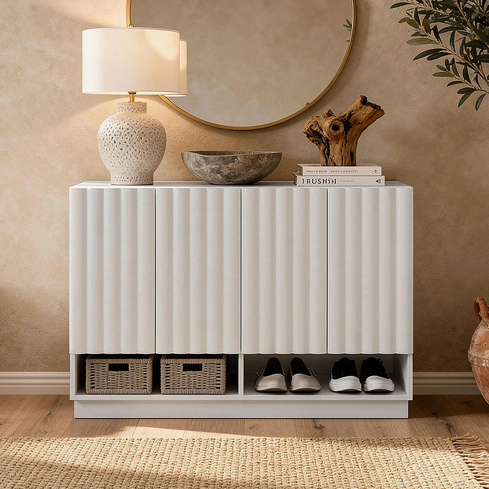 Hamish 120cm Fluted Shoe Cabinet in White - Image 2