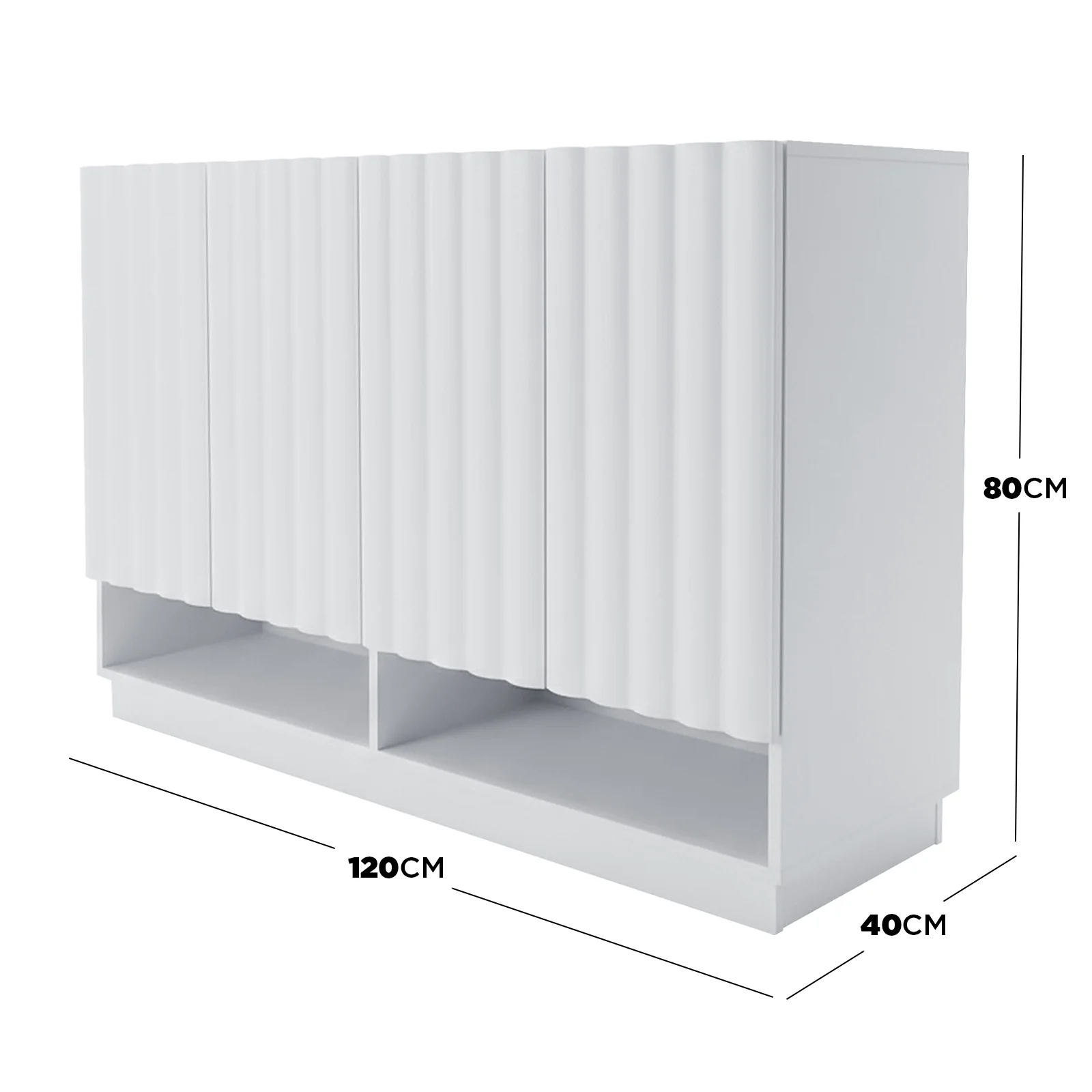 Hamish 120cm Fluted Shoe Cabinet in White - Image 3