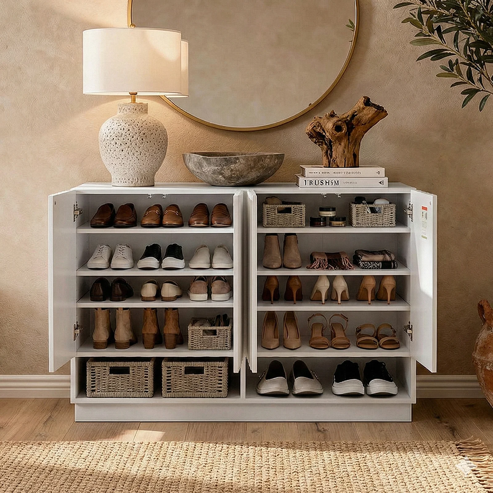 Hamish 120cm Fluted Shoe Cabinet in White - Image 4