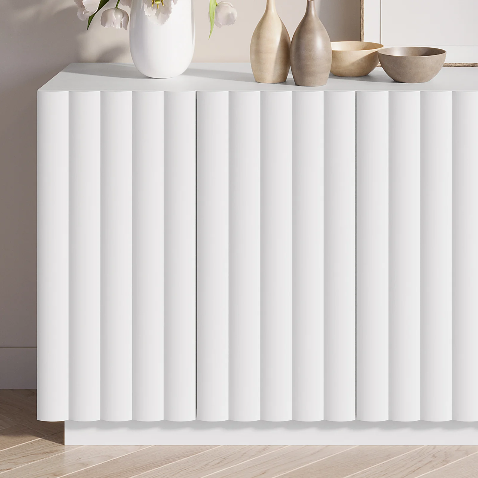 Hamish 140cm 4 Door Fluted Storage Buffet in White - Image 4