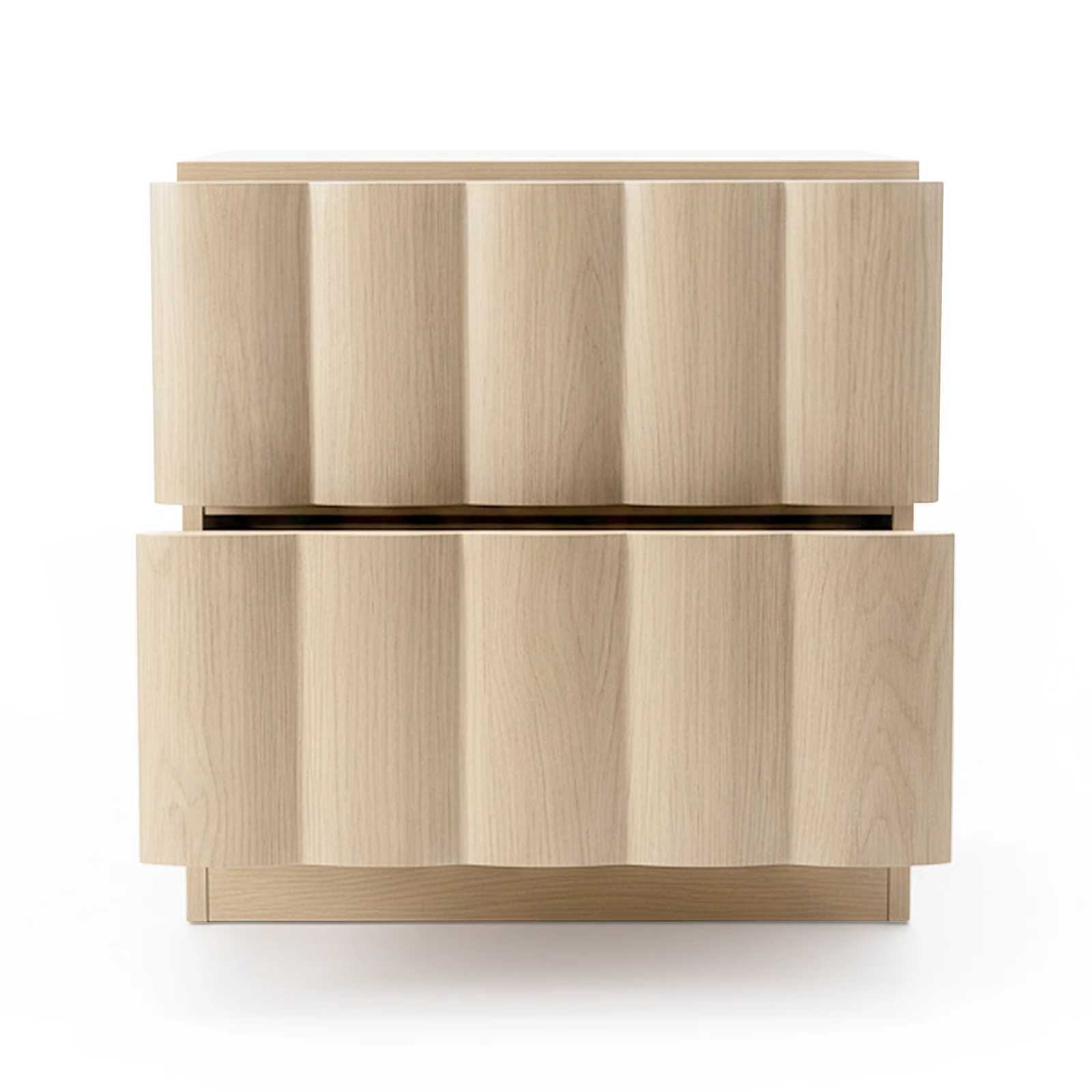 Hamish 2 Drawer Fluted Bedside Table in Oak - Image 5