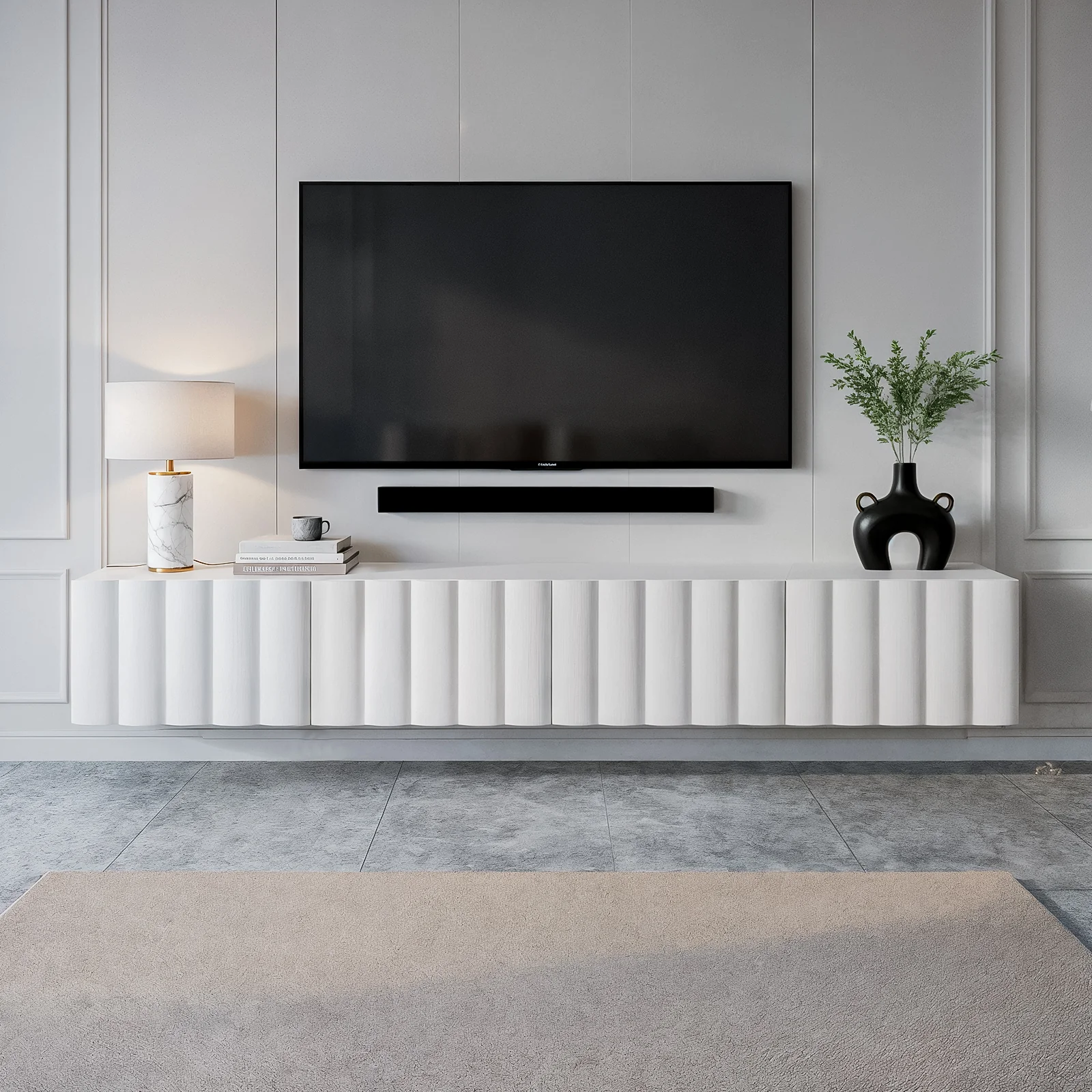 Hamish 200cm Fluted TV Storage Entertainment Unit in White - Image 2