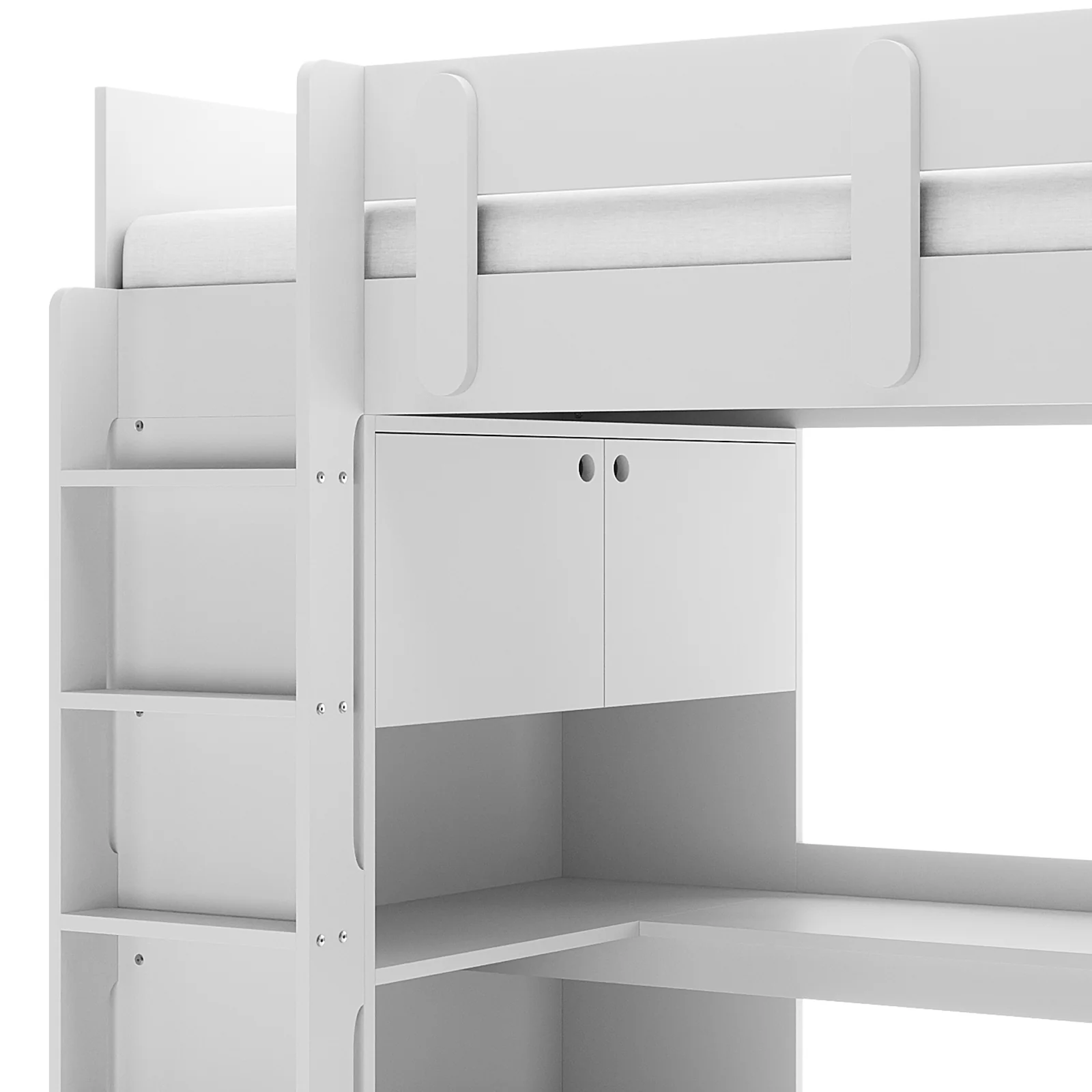 Hann Kids Single Loft Bed Desk Storage in White - Image 3