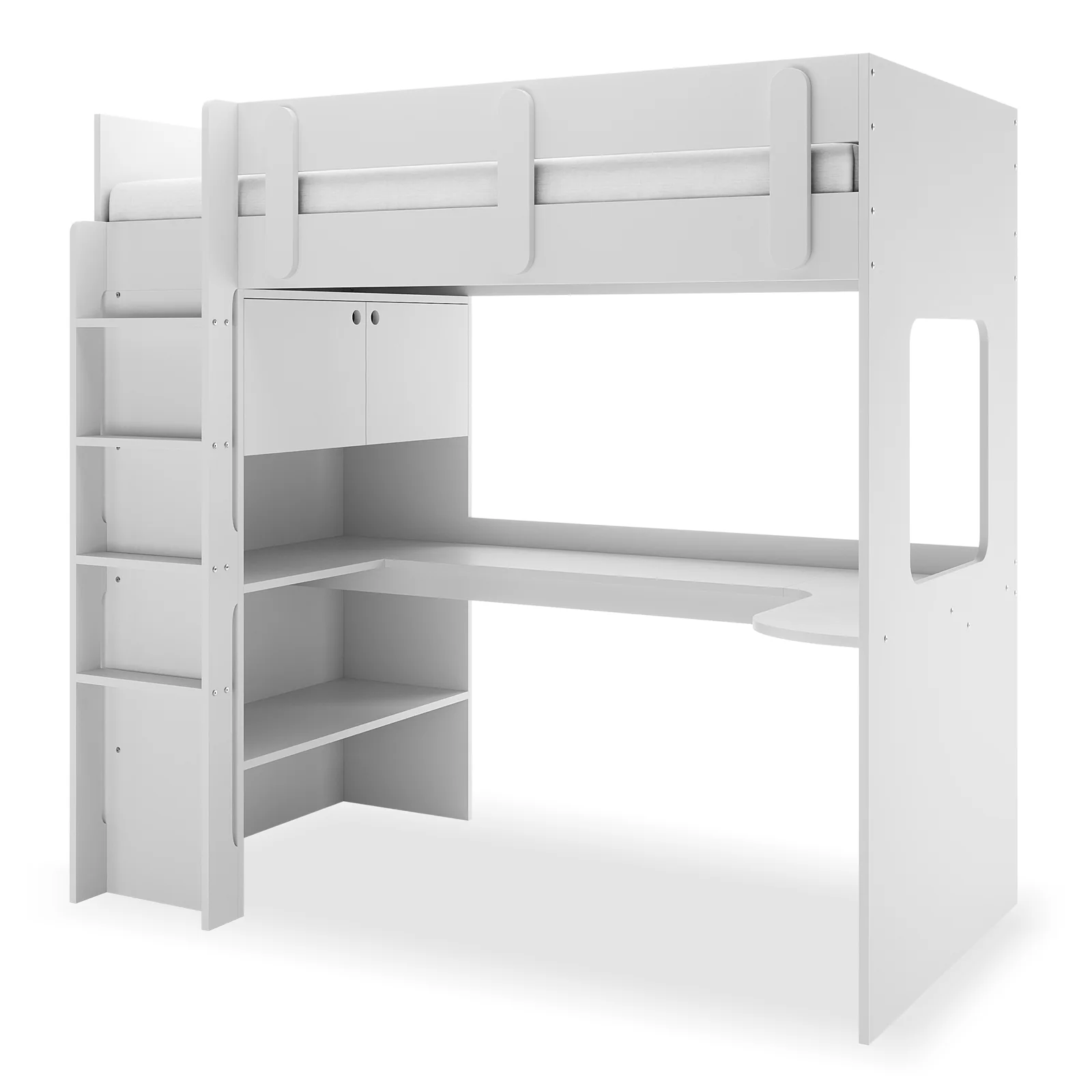 Hann Kids Single Loft Bed Desk Storage in White - Image 6