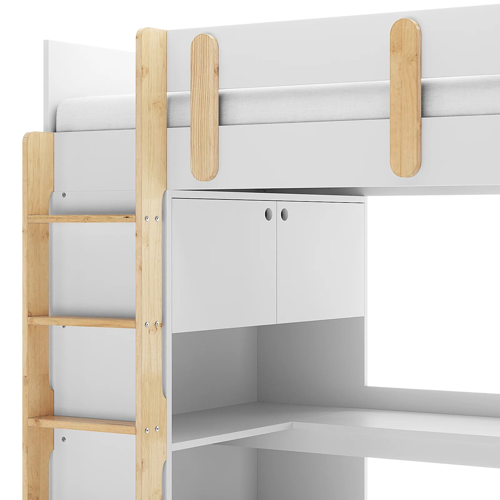Hann Kids Single Loft Bed Desk Storage in White and Natural - Image 3