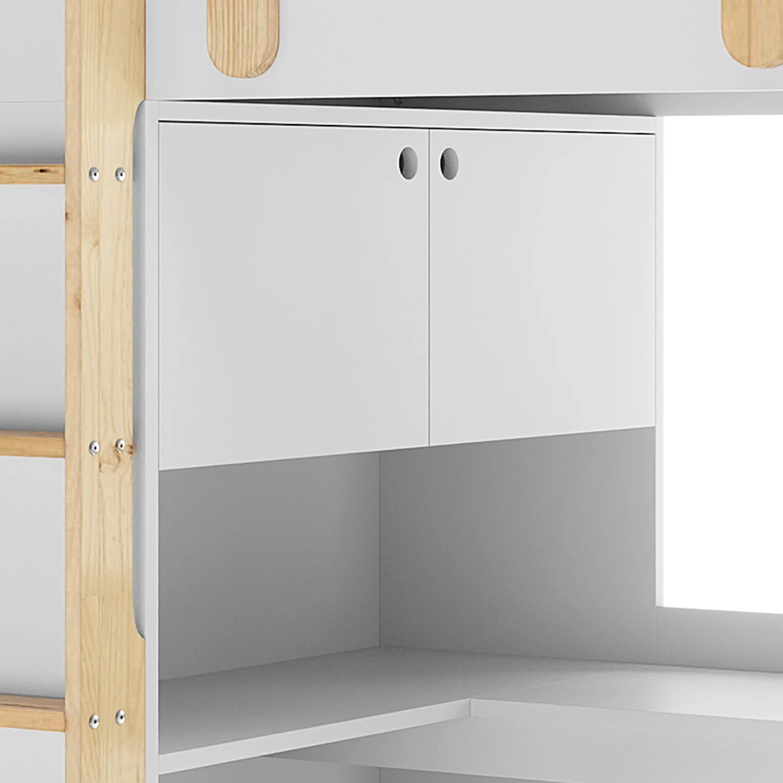 Hann Kids Single Loft Bed Desk Storage in White and Natural - Image 4