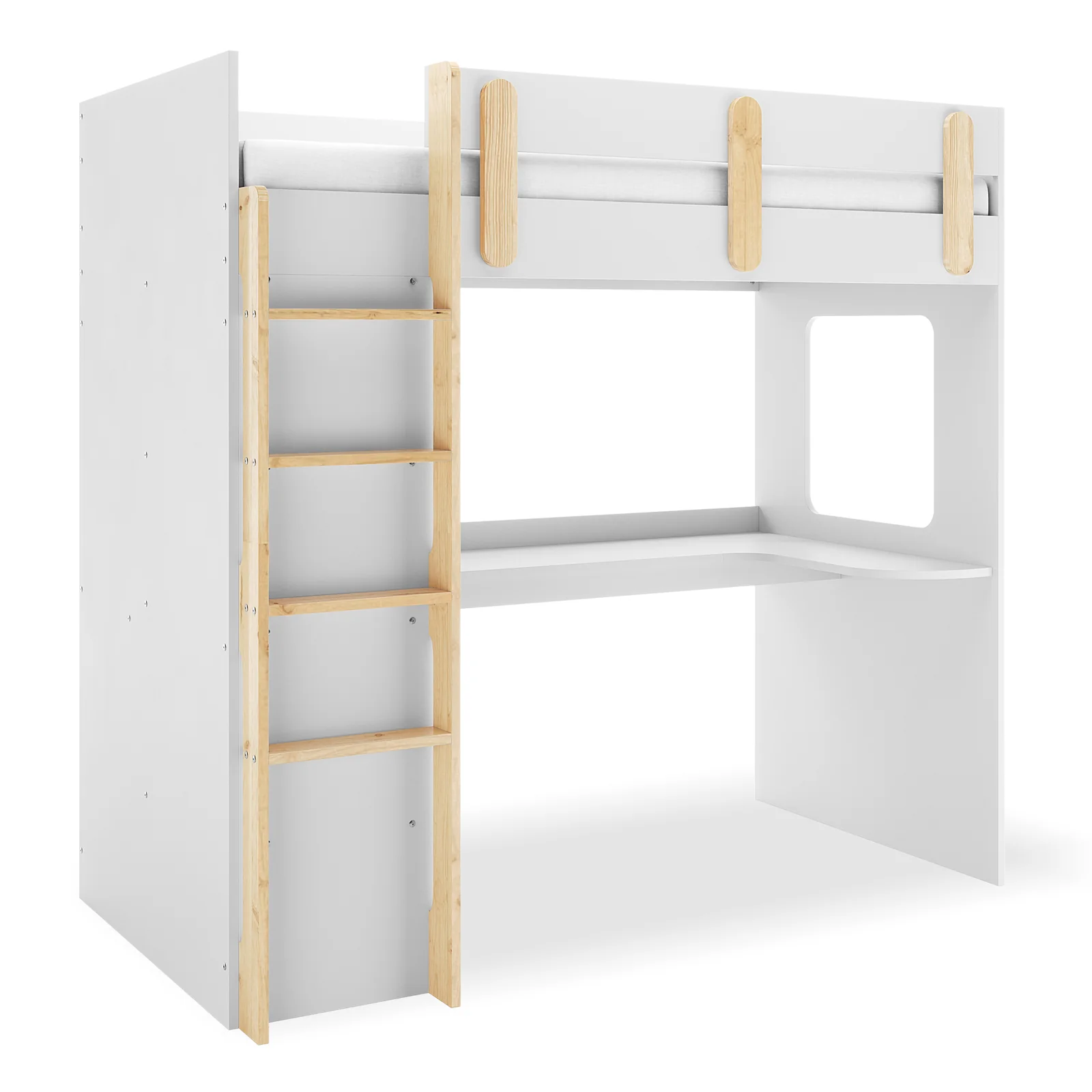 Hann Kids Single Loft Bed Desk Storage in White and Natural - Image 7