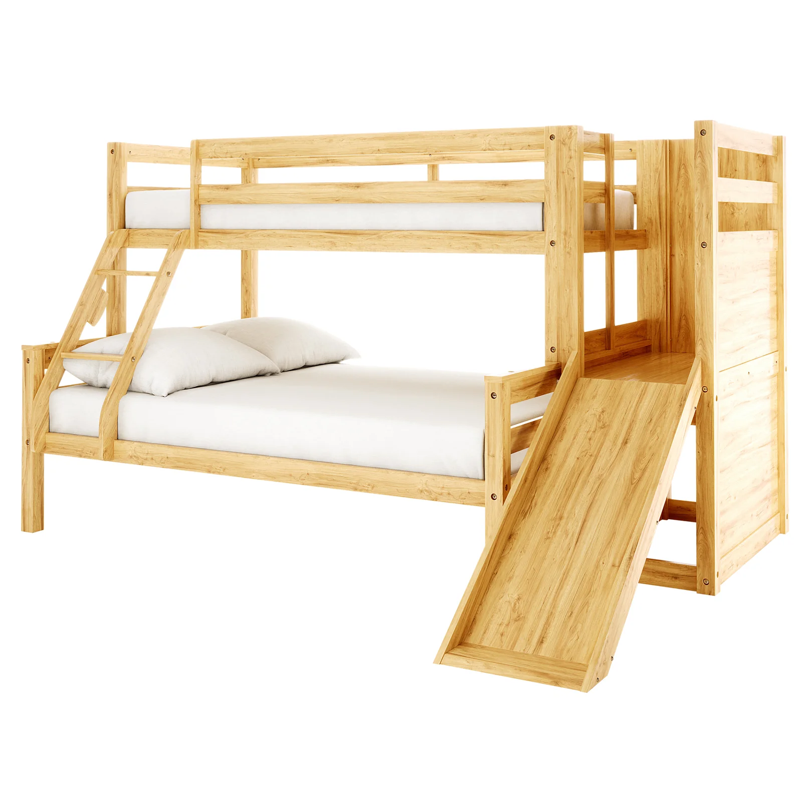 Harel Solid Pine Wood Triple Bunk Bed with Slide in Natural