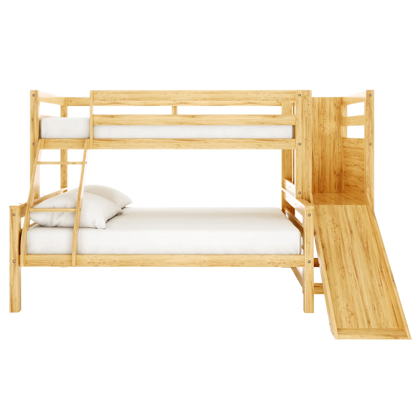 Harel Solid Pine Wood Triple Bunk Bed with Slide in Natural - Image 4