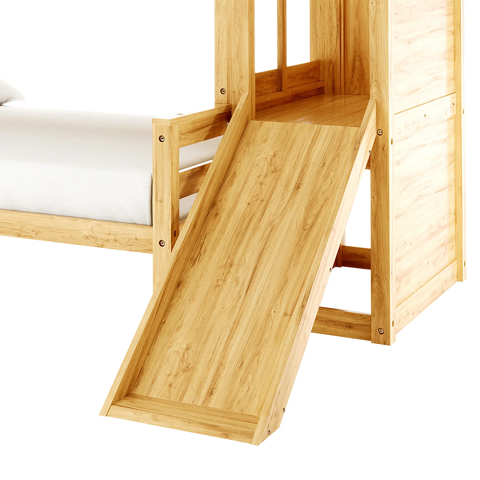 Harel Solid Pine Wood Triple Bunk Bed with Slide in Natural - Image 6