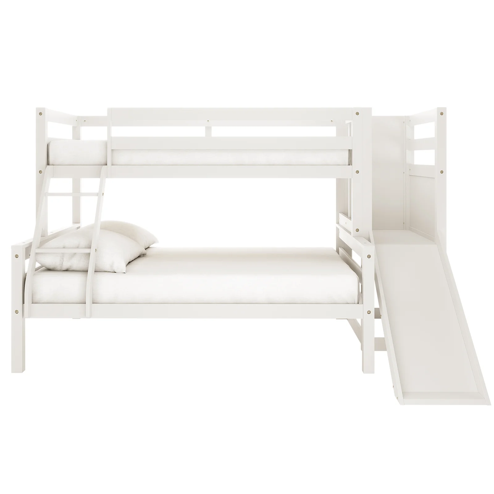 Harel Solid Pine Wood Triple Bunk Bed with Slide in White - Image 4