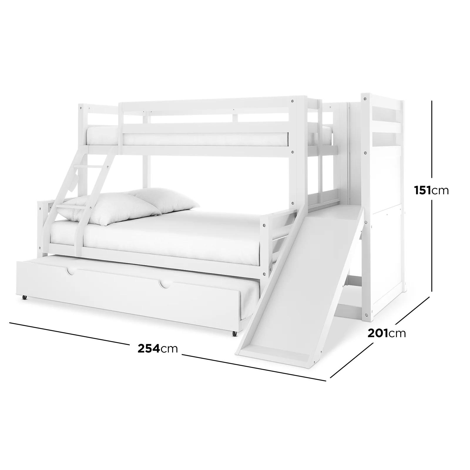 Harel Triple Bunk Bed with Slide & Trundle in Natural & White - Image 3