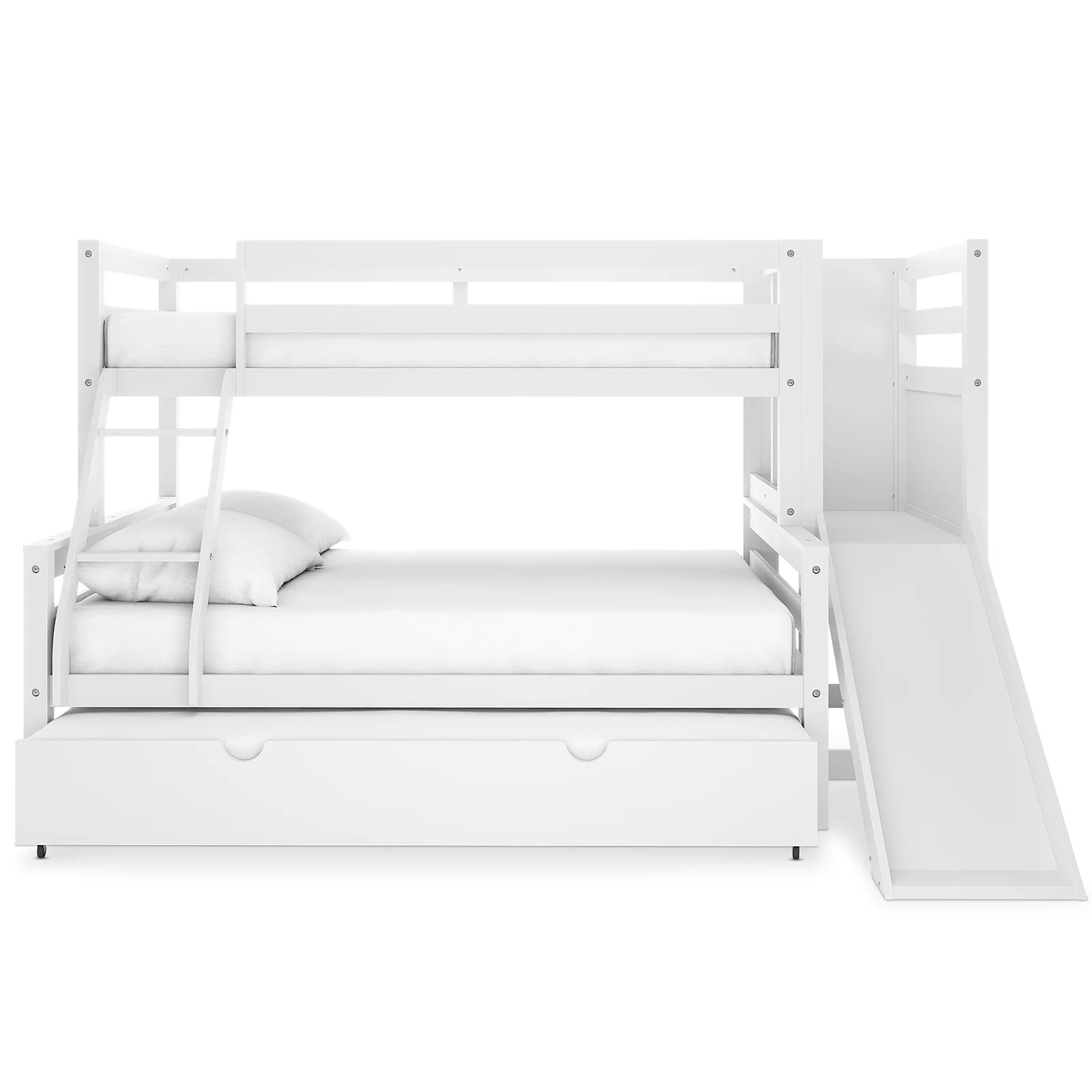 Harel Triple Bunk Bed with Slide & Trundle in Natural & White - Image 4
