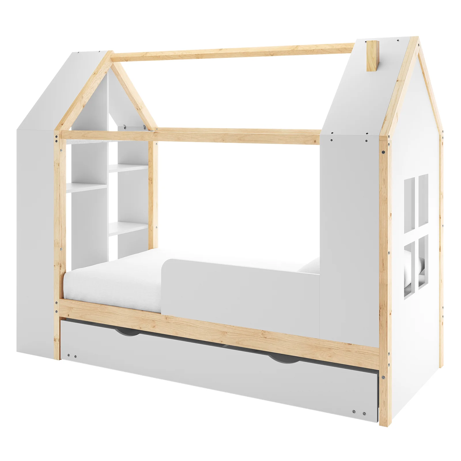 Haron Single Cubby House Bed Storage in White & Natural