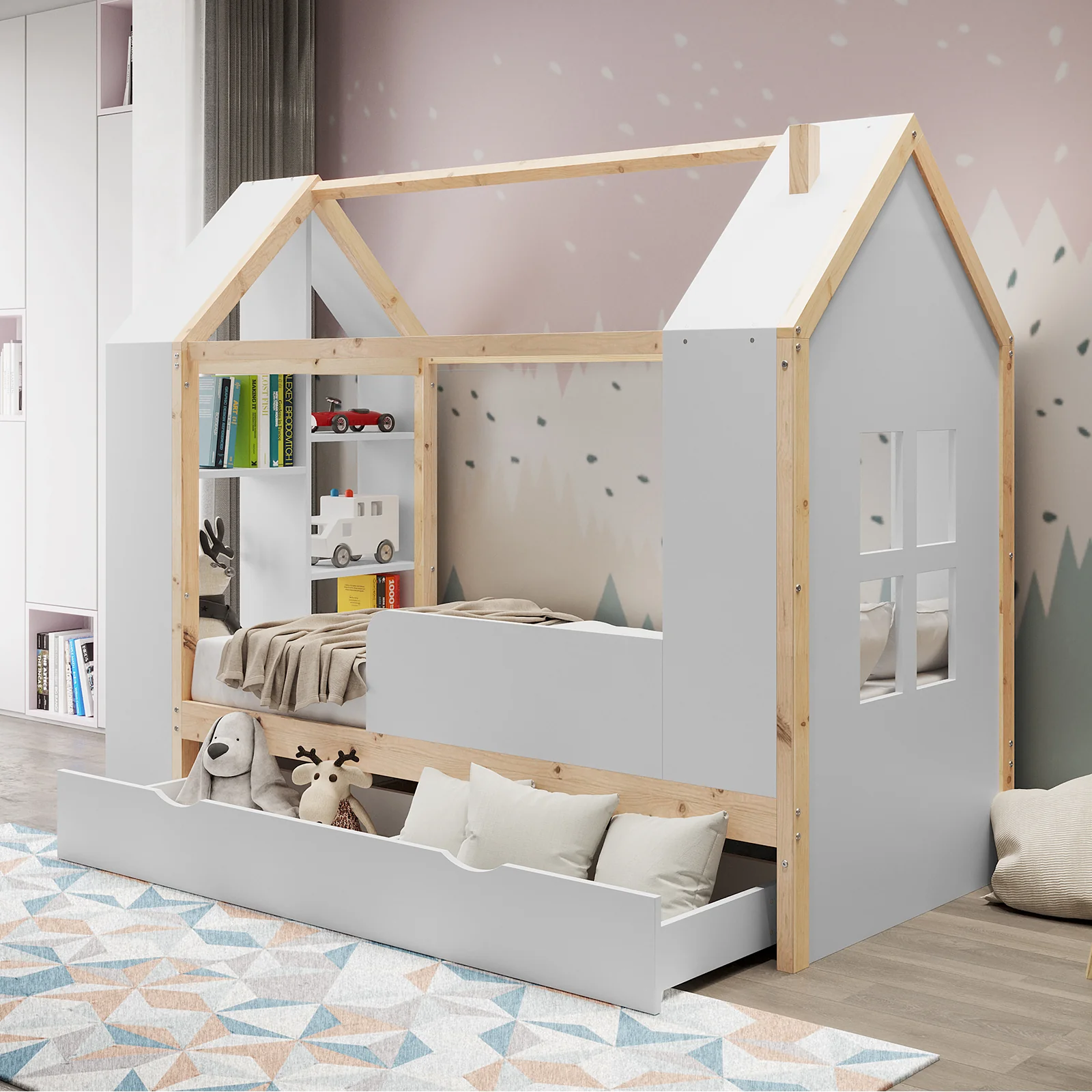 Haron Single Cubby House Bed Storage in White & Natural - Image 2