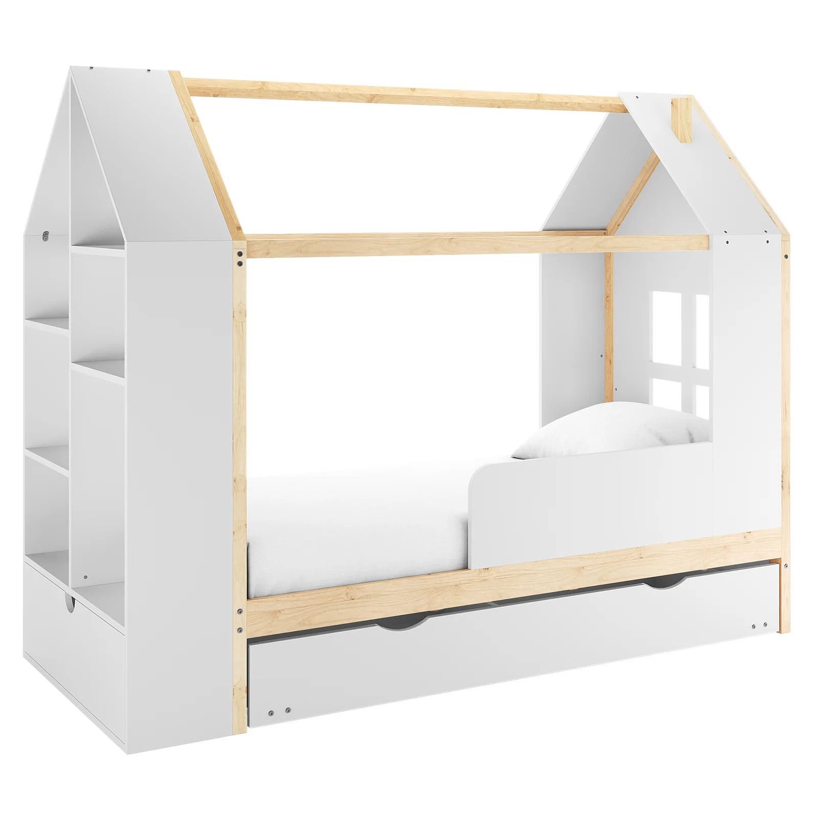Haron Single Cubby House Bed Storage in White & Natural - Image 8