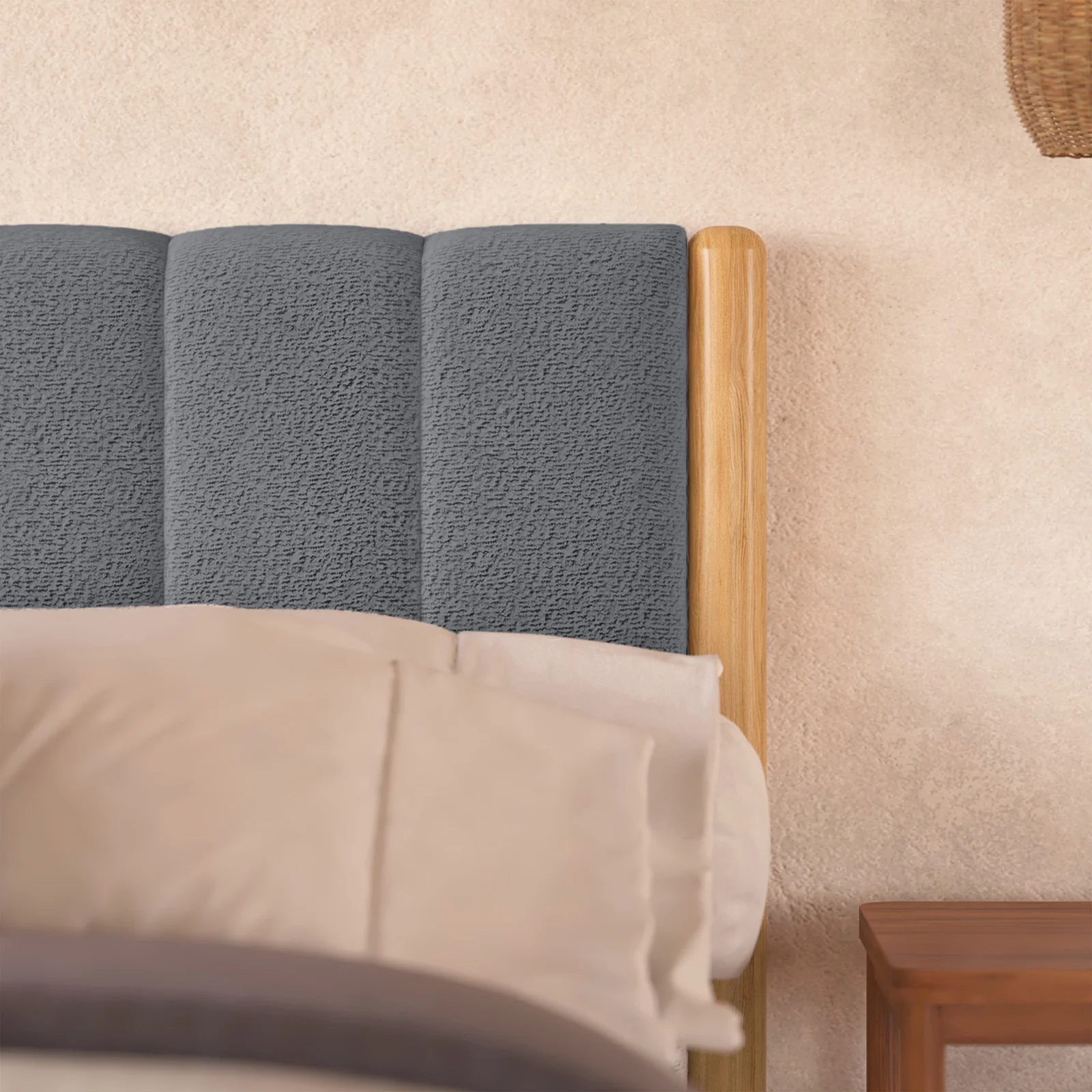 Harper King Boucle & Hardwood Bed Frame in Grey - Image 4