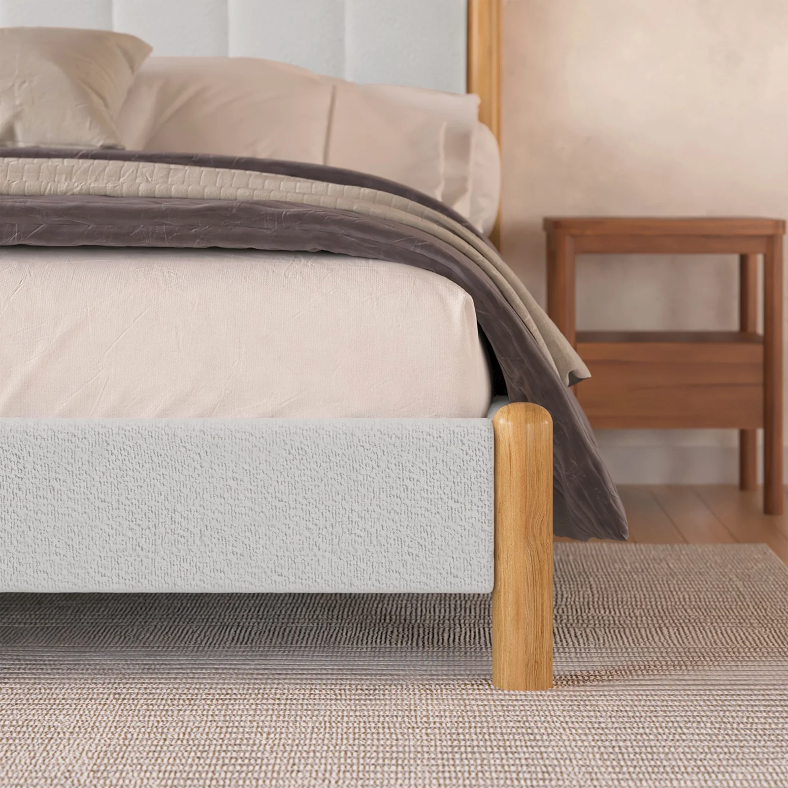 Harper Queen Boucle & Hardwood Bed Frame in Eggshell White - Image 4