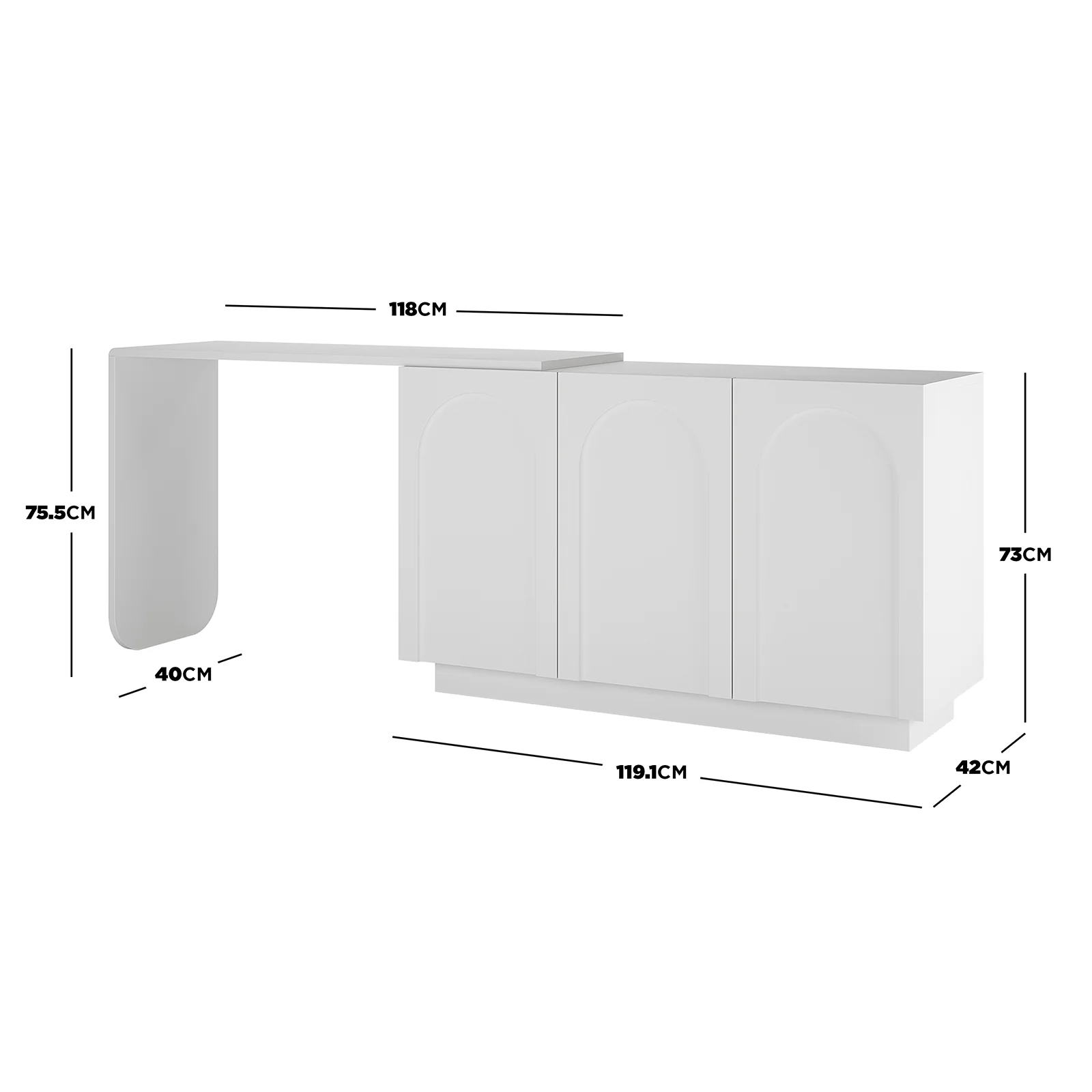 Hava 120cm Arched Extendable Sideboard Table in White - Image 9
