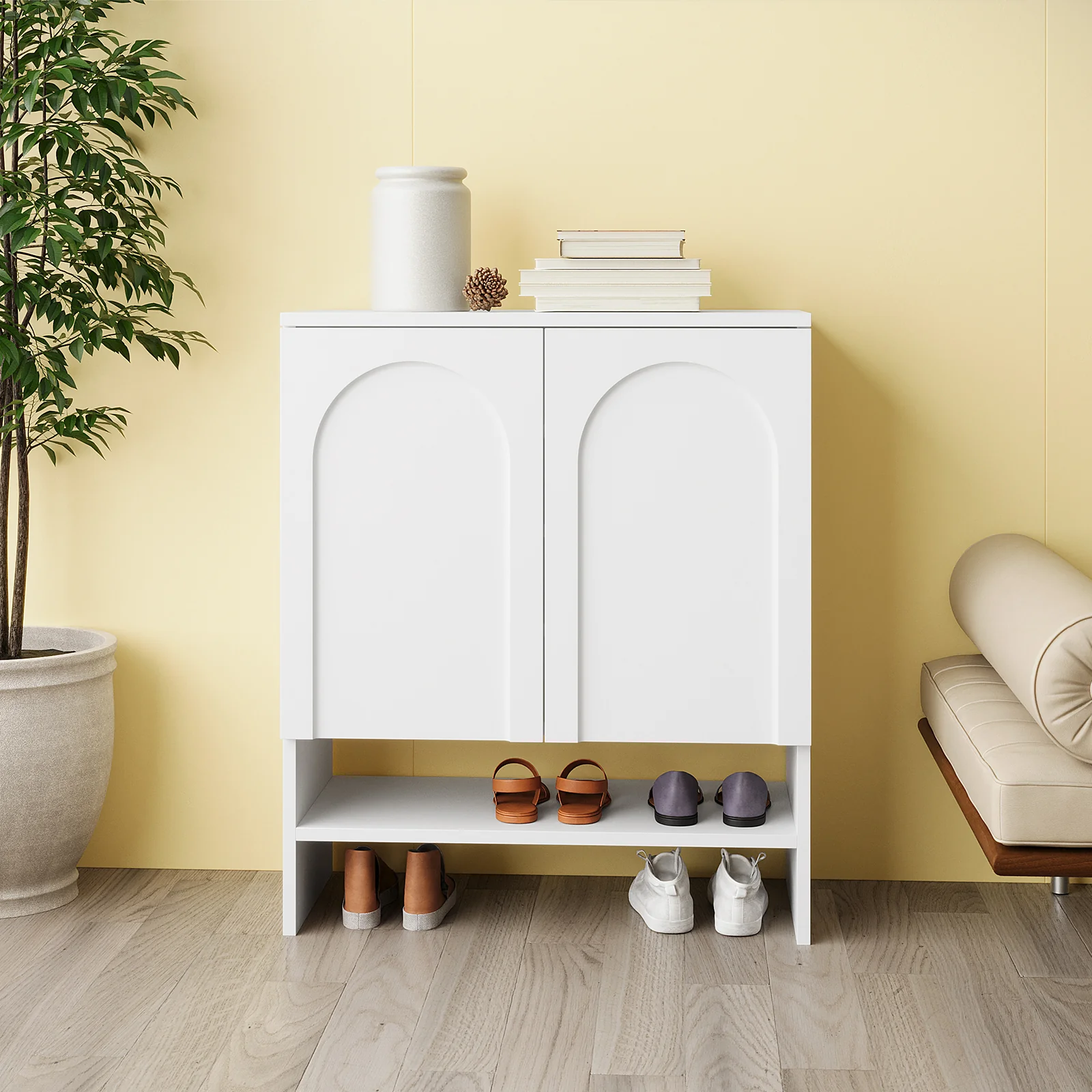 Hava 80cm 2 Door Shoe Cabinet with Arch Detail in White - Image 2